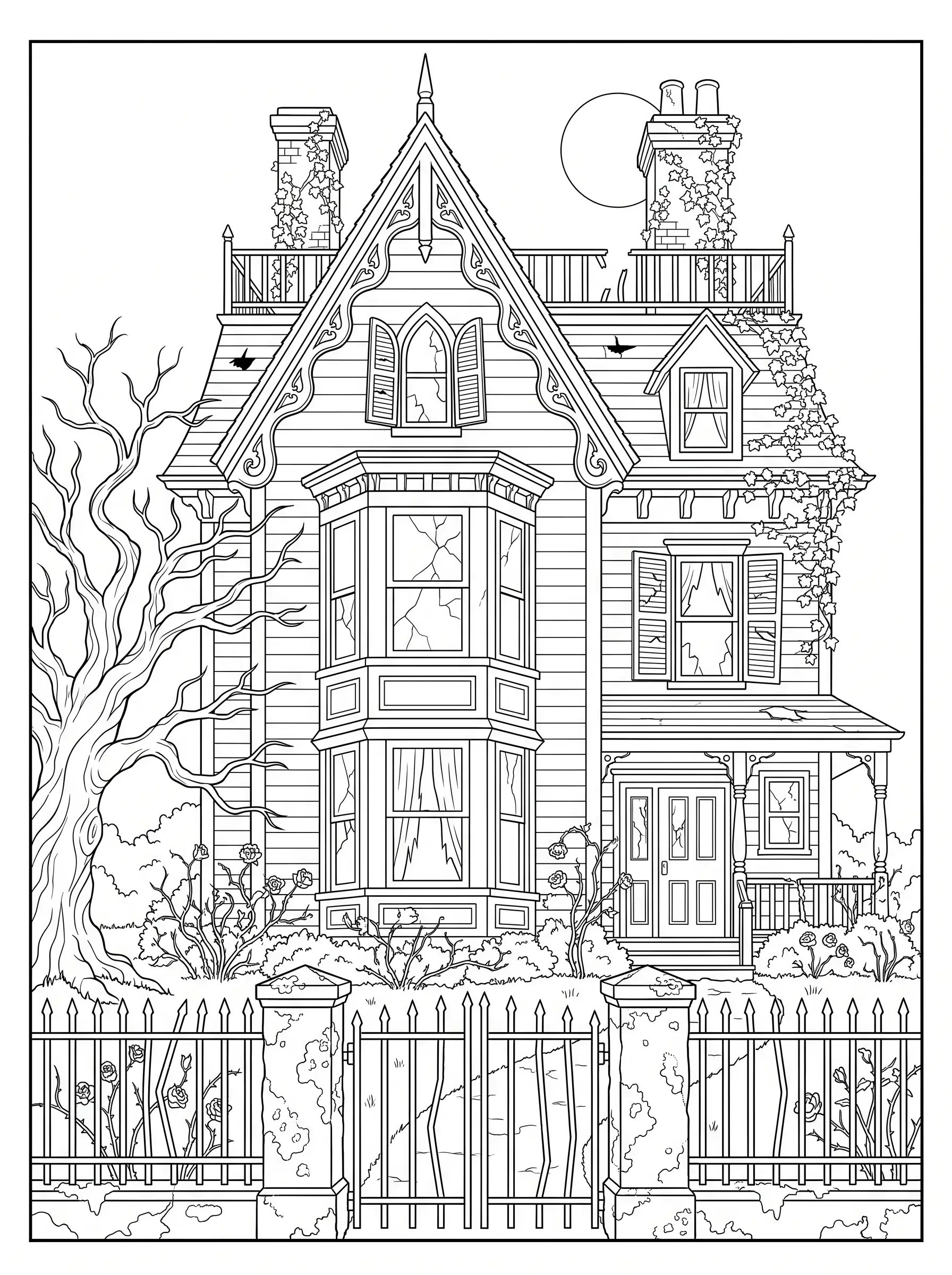 Façade de Manoir Victorien, Coloriage Halloween à imprimer gratuitement