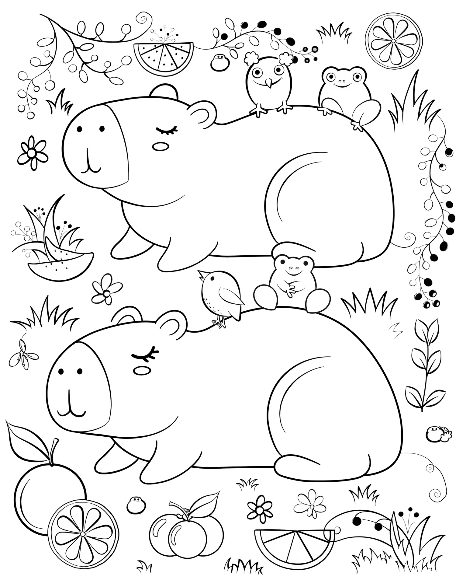 Capybaras Zen Kawaii - Coloriage kawaii à imprimer gratuitement