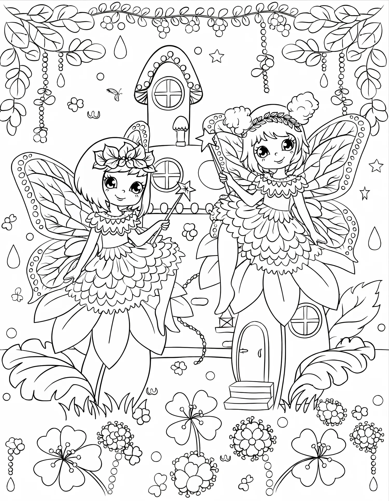Fées de la Forêt Kawaii - Coloriage kawaii à imprimer gratuitement