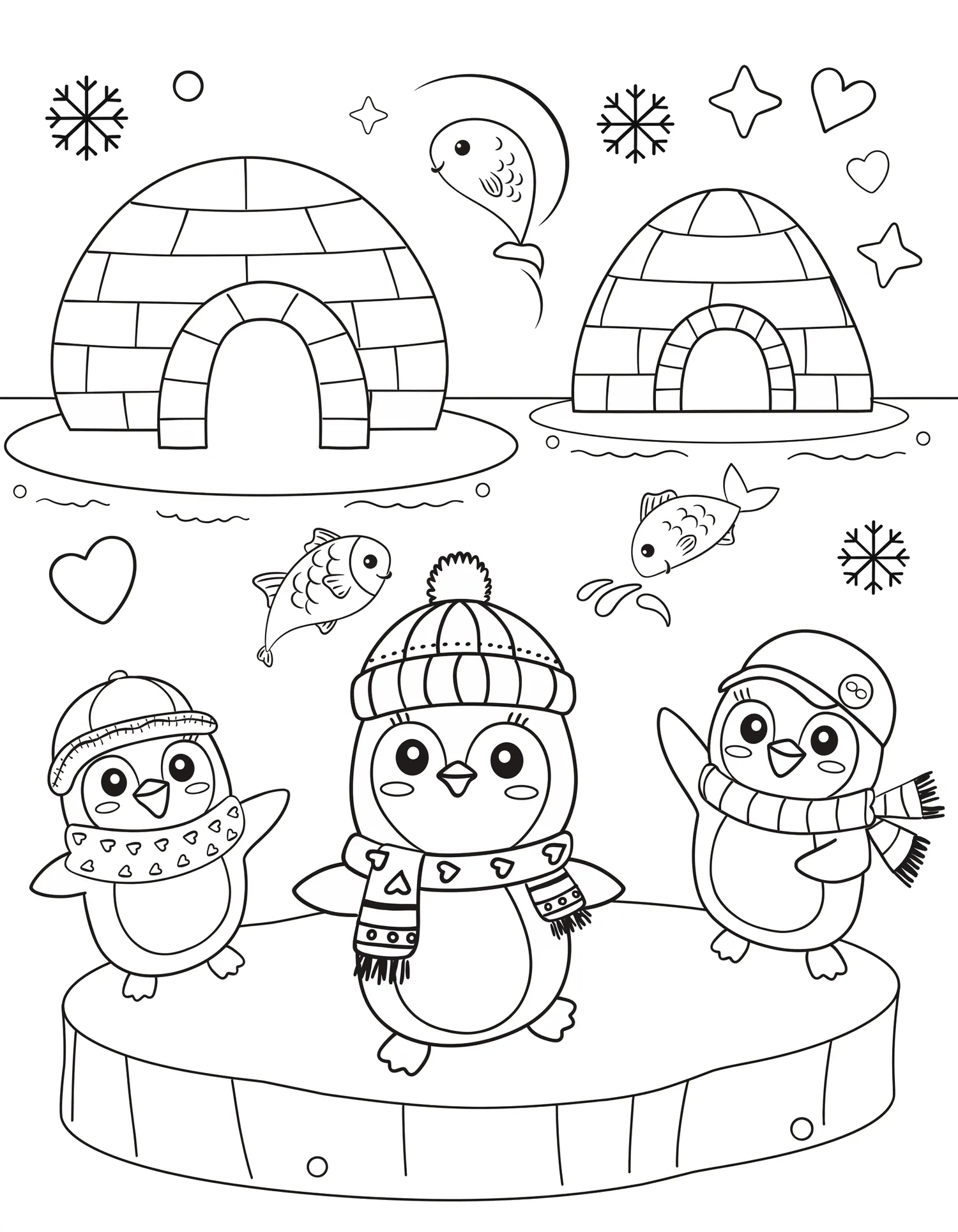 Pingouins Aventuriers Kawaii - Coloriage kawaii à imprimer gratuitement