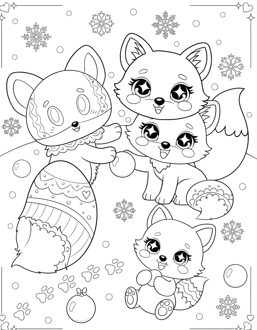 Renards des Neiges Kawaii - Coloriage kawaii à imprimer gratuitement