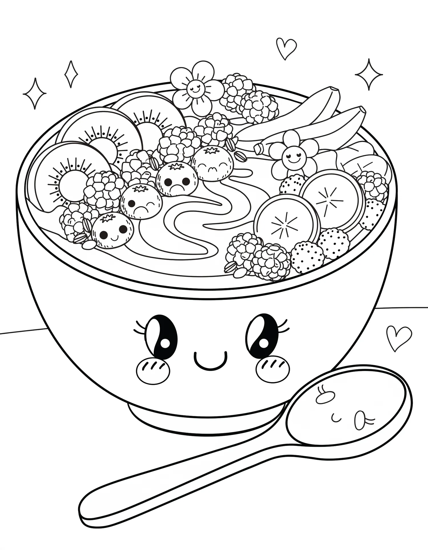 Smoothie Bowl Kawaii - Coloriage kawaii à imprimer gratuitement