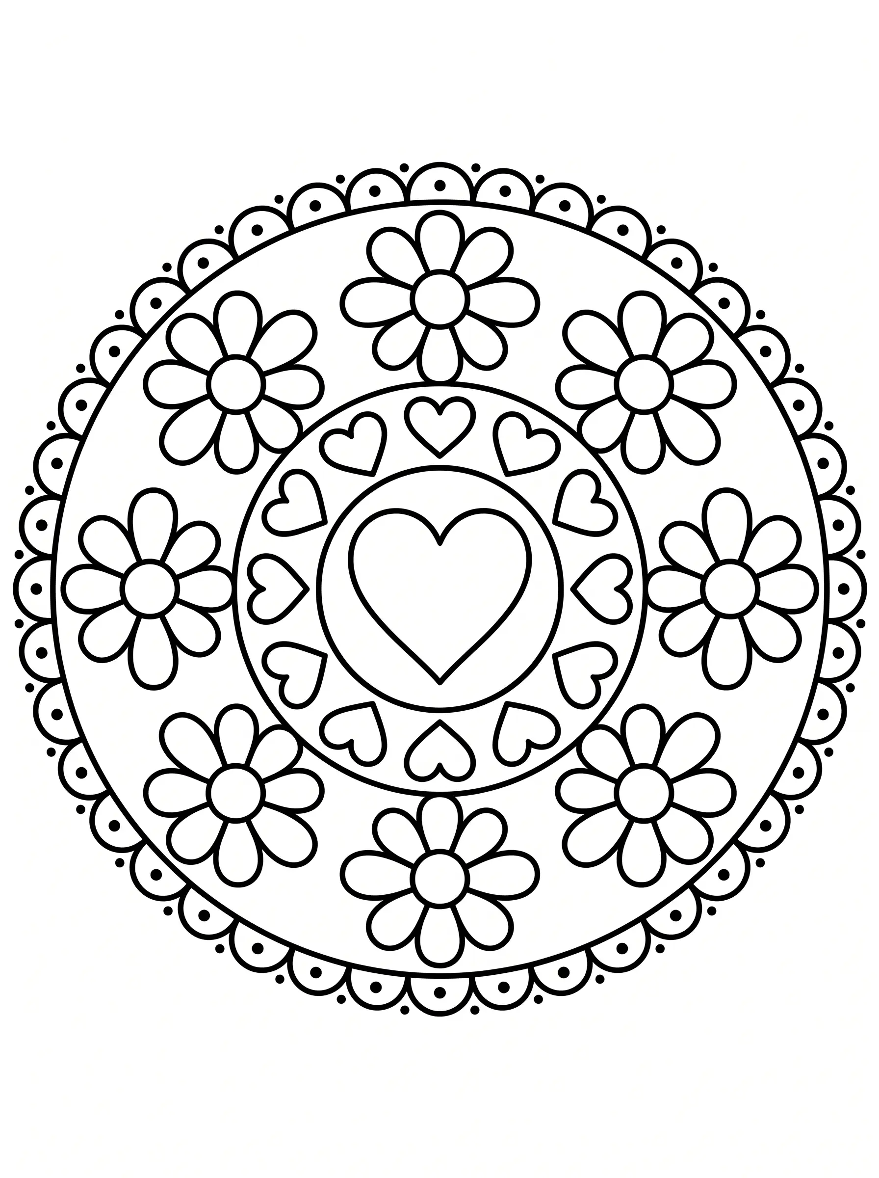 Mandala Cœur Facile - Coloriage mandala à imprimer gratuitement