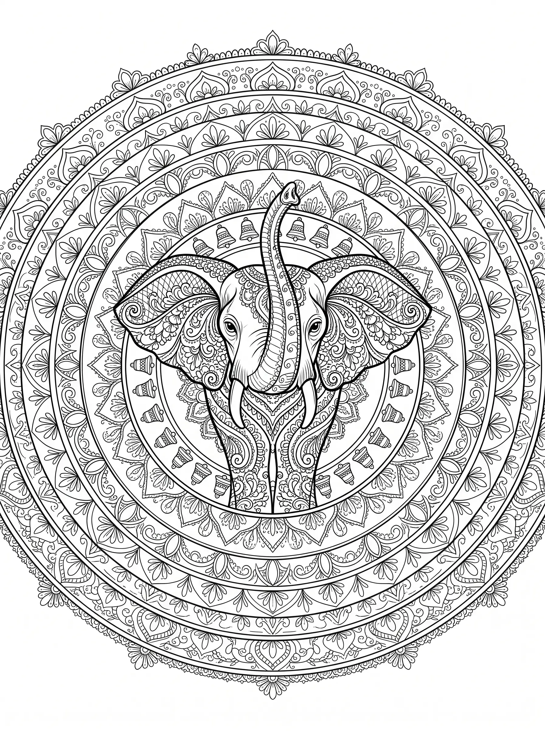 Mandala Éléphant Orné - Coloriage mandala à imprimer gratuitement