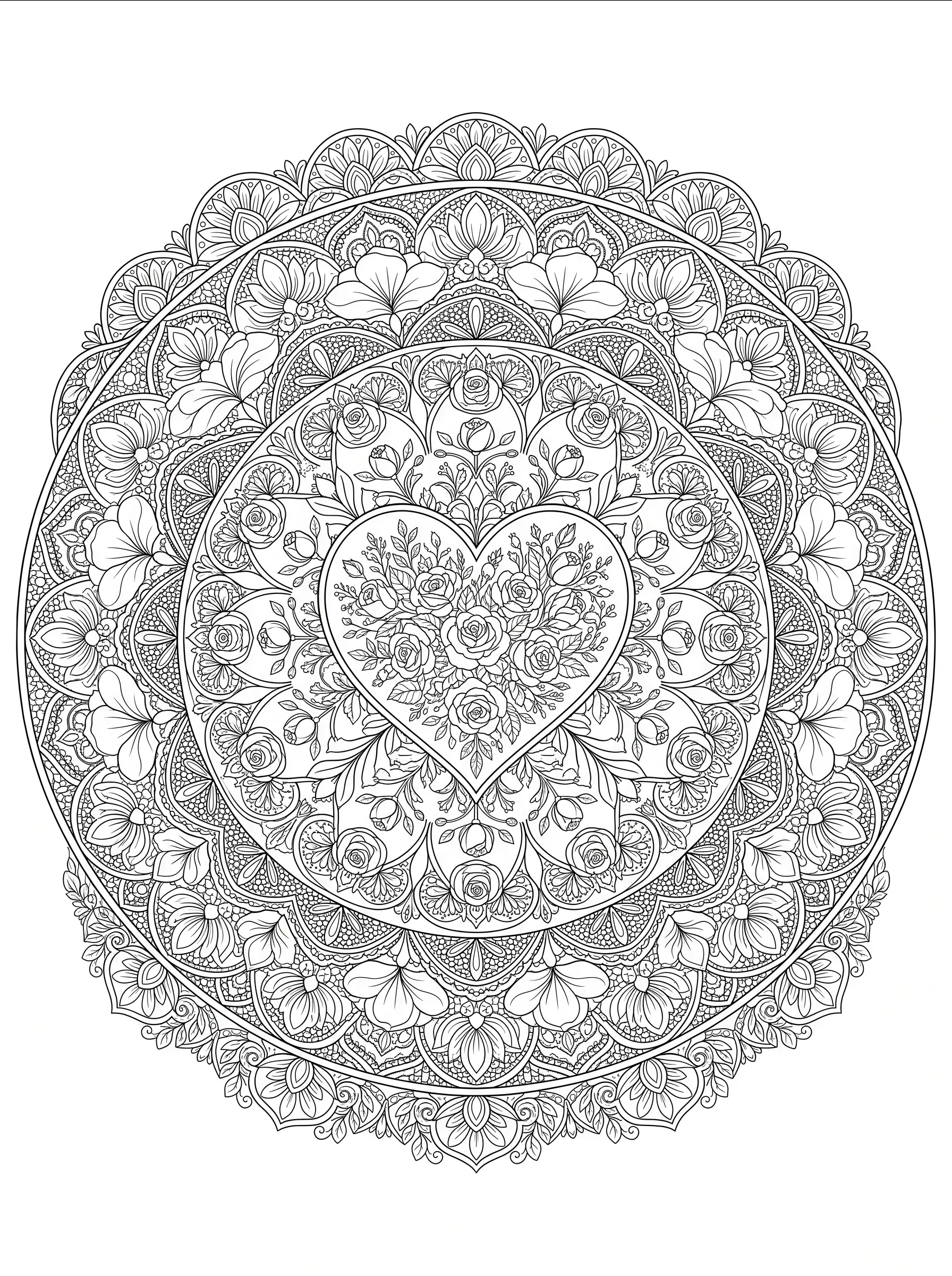 Mandala Cœur de Roses - Coloriage mandala à imprimer gratuitement