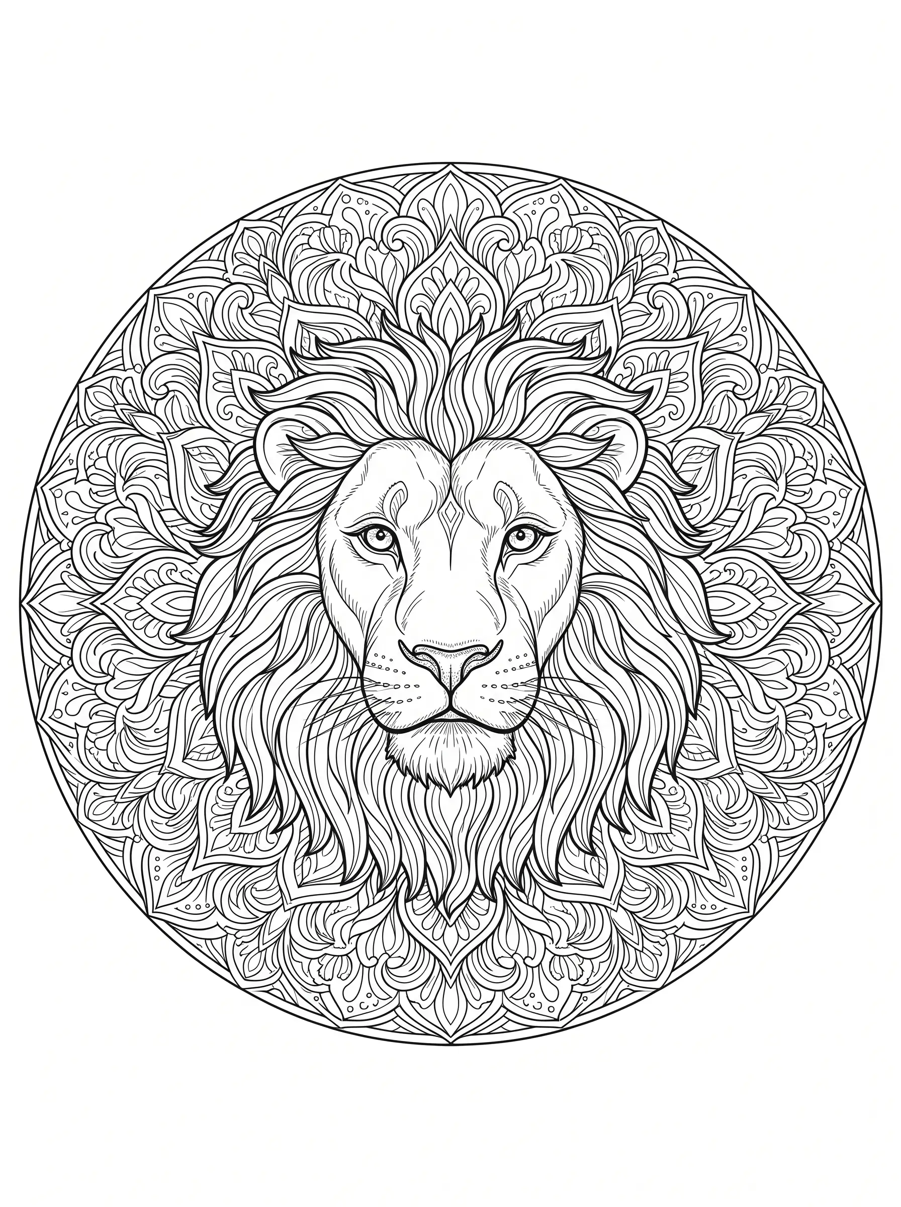 Mandala Lion à la Crinière - Coloriage mandala à imprimer gratuitement