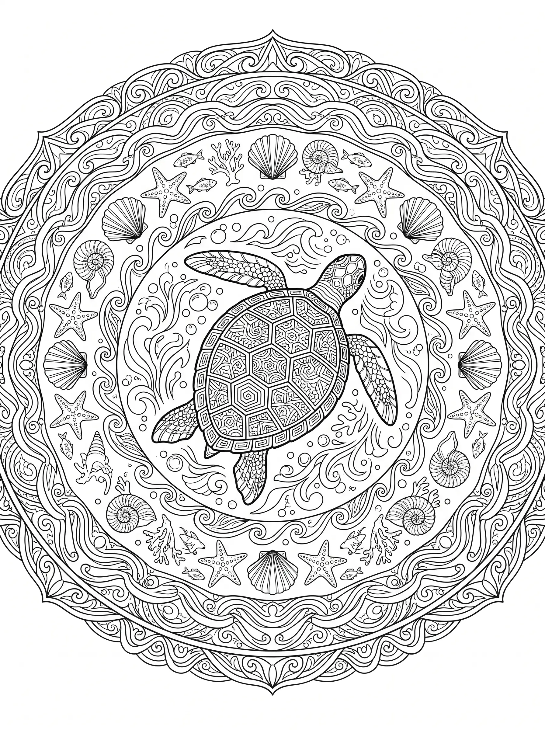 Mandala Tortue de Mer - Coloriage mandala à imprimer gratuitement
