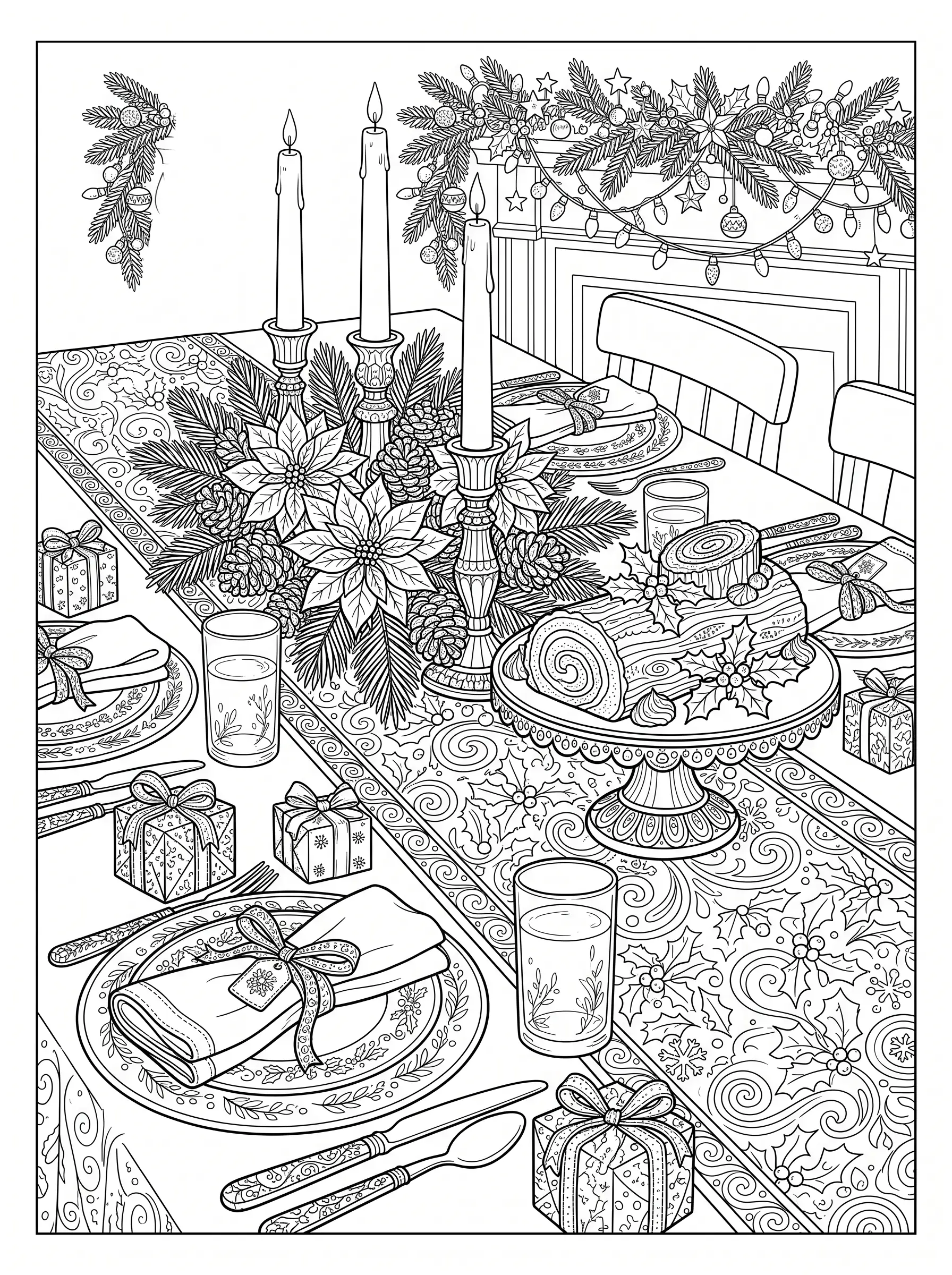 Christmas Dinner Table, free printable Christmas coloring page for adults