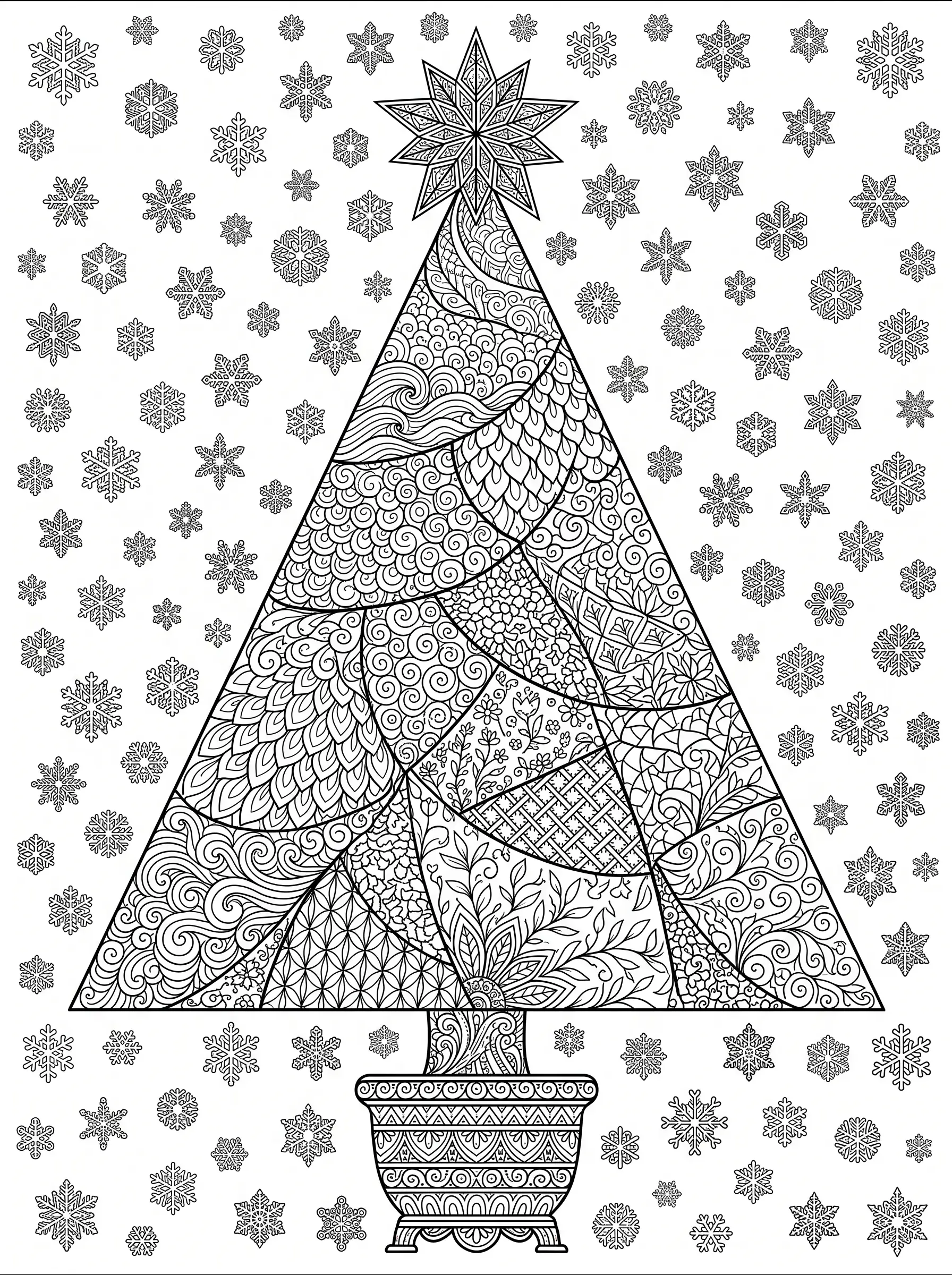 Patterned Christmas Tree, free printable Christmas coloring page for adults