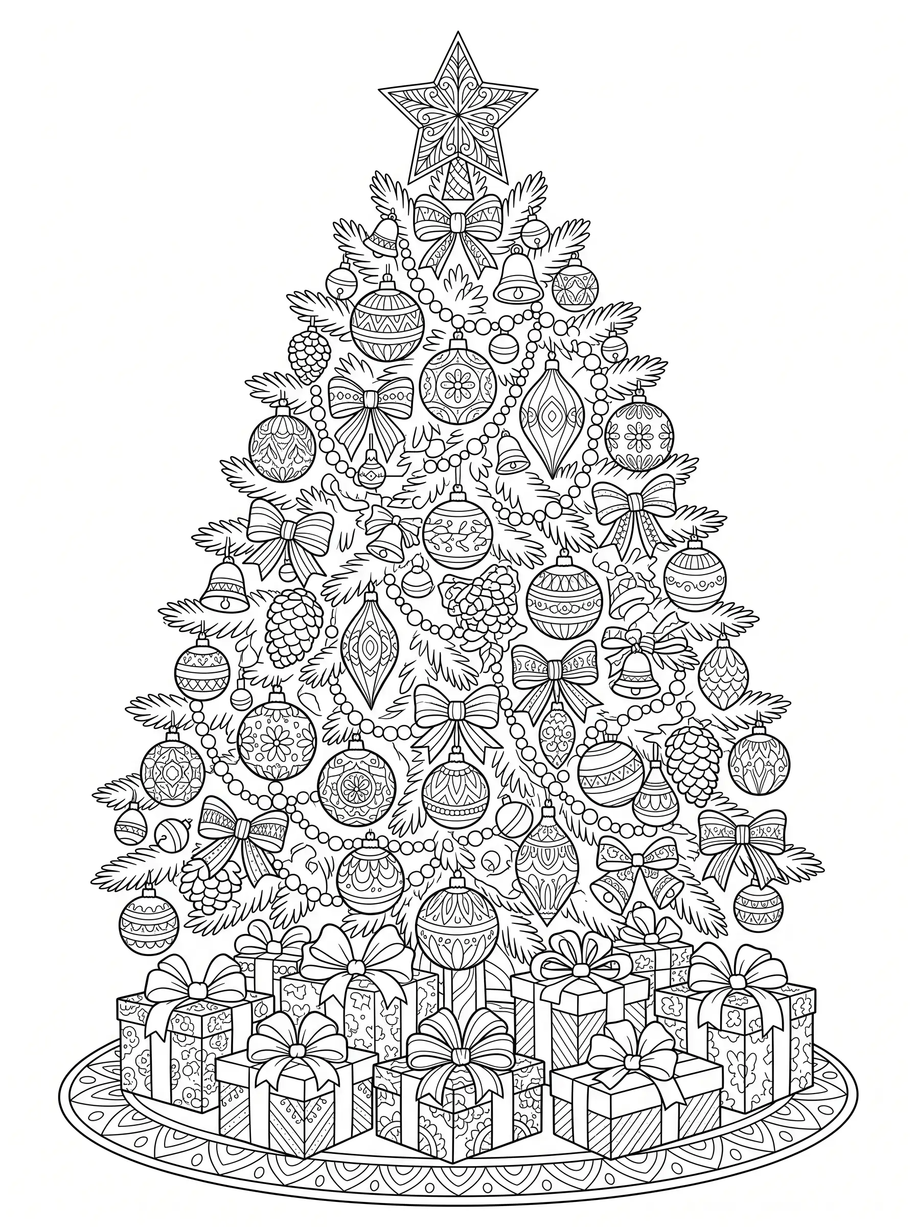 Decorated Christmas Tree, free printable Christmas coloring page for adults