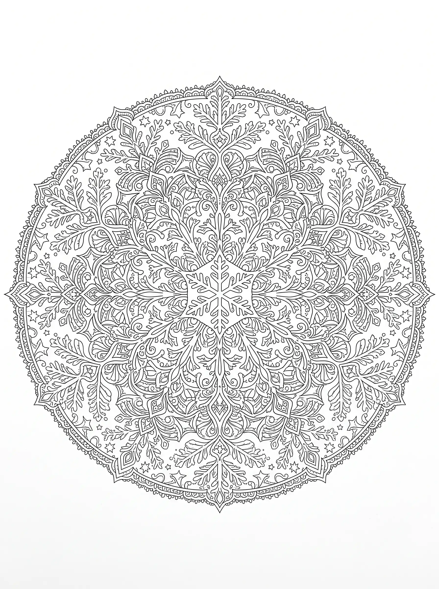 Mandala Flocon de Neige, coloriage de Noël adulte à imprimer gratuitement