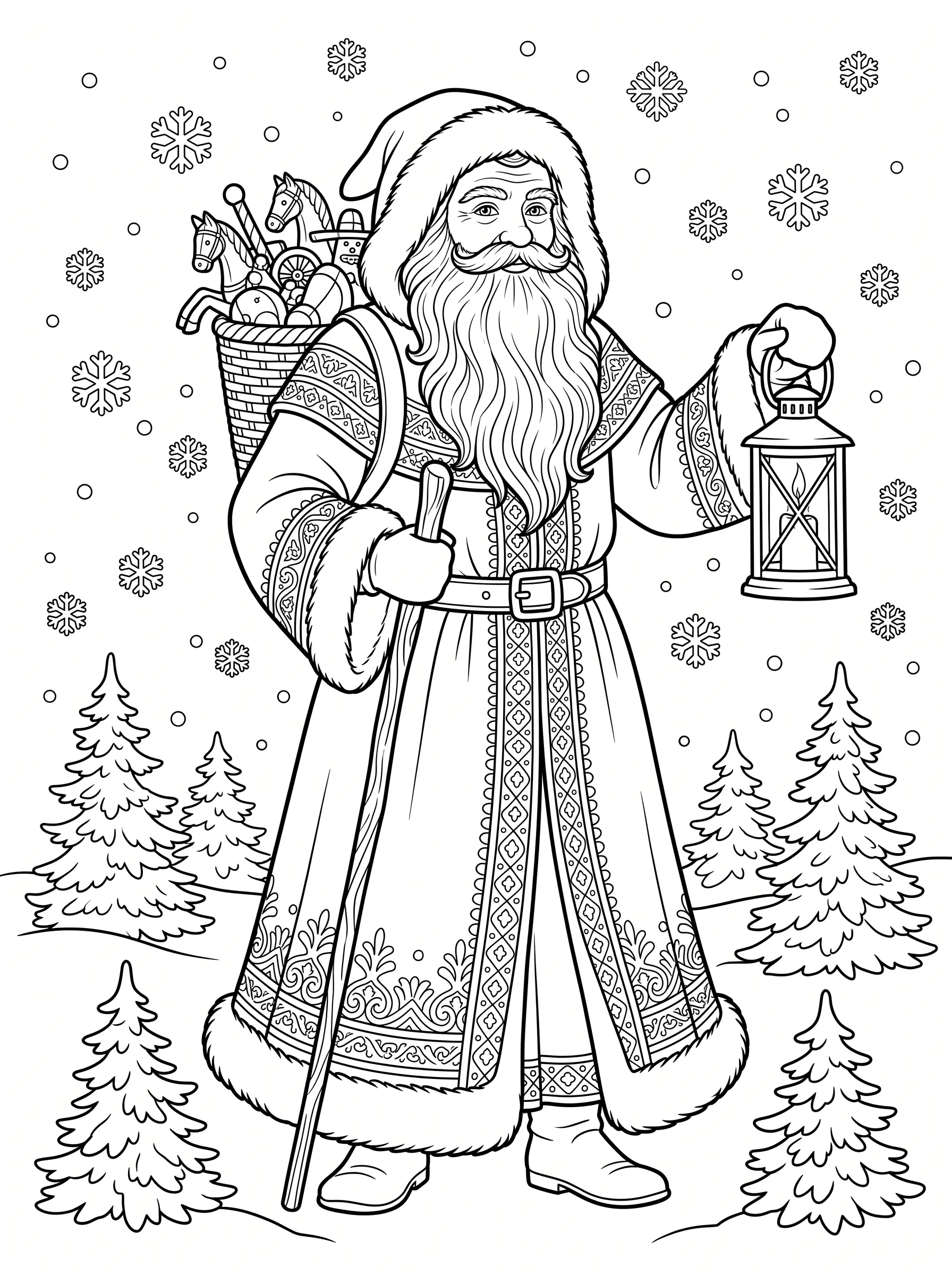 Père Noël d'Autrefois, coloriage de Noël adulte à imprimer gratuitement
