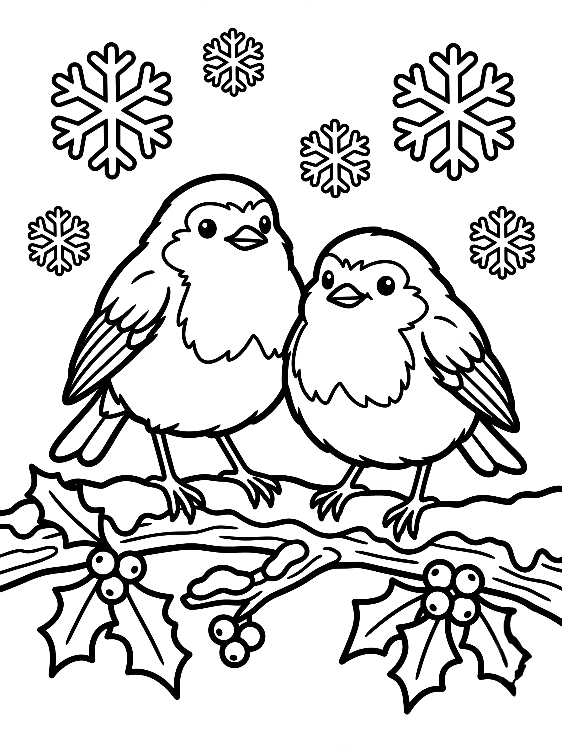 Rouges-Gorges sur la Branche, coloriage de Noël adulte à imprimer gratuitement