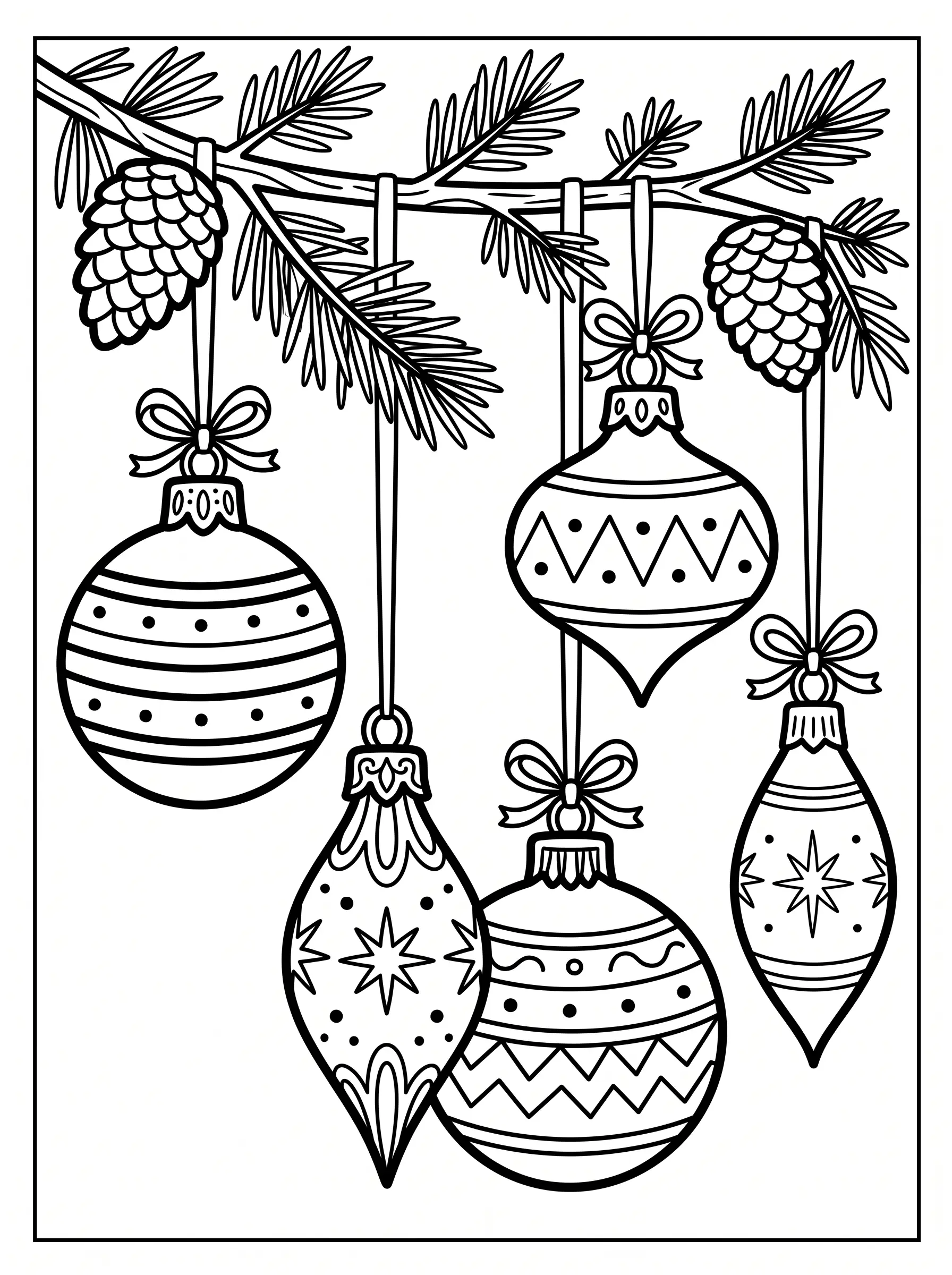 Vintage Christmas Ornaments, free printable Christmas coloring page for adults