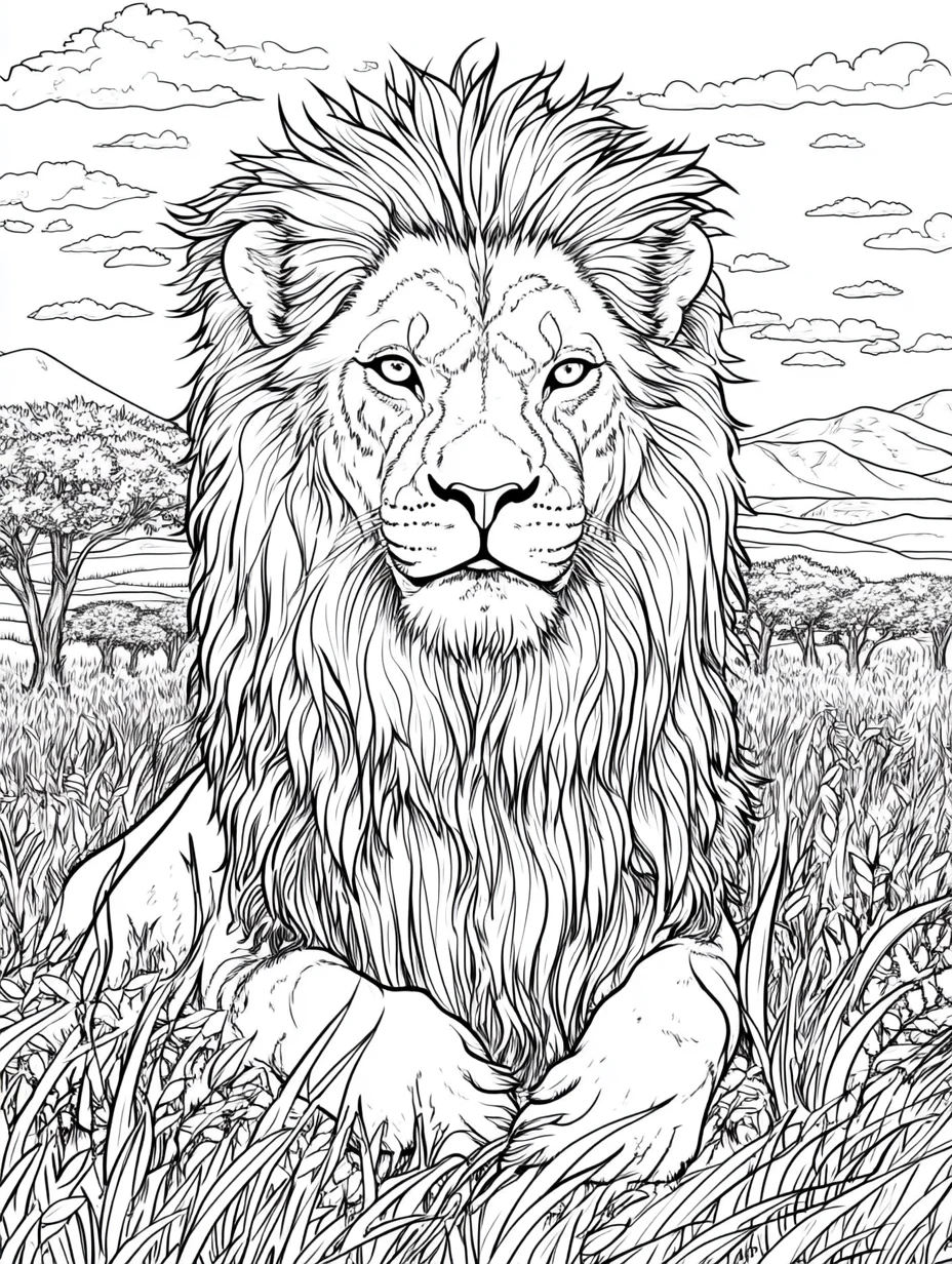 Coloriage adulte expert lion majestueux savane roi animaux PDF