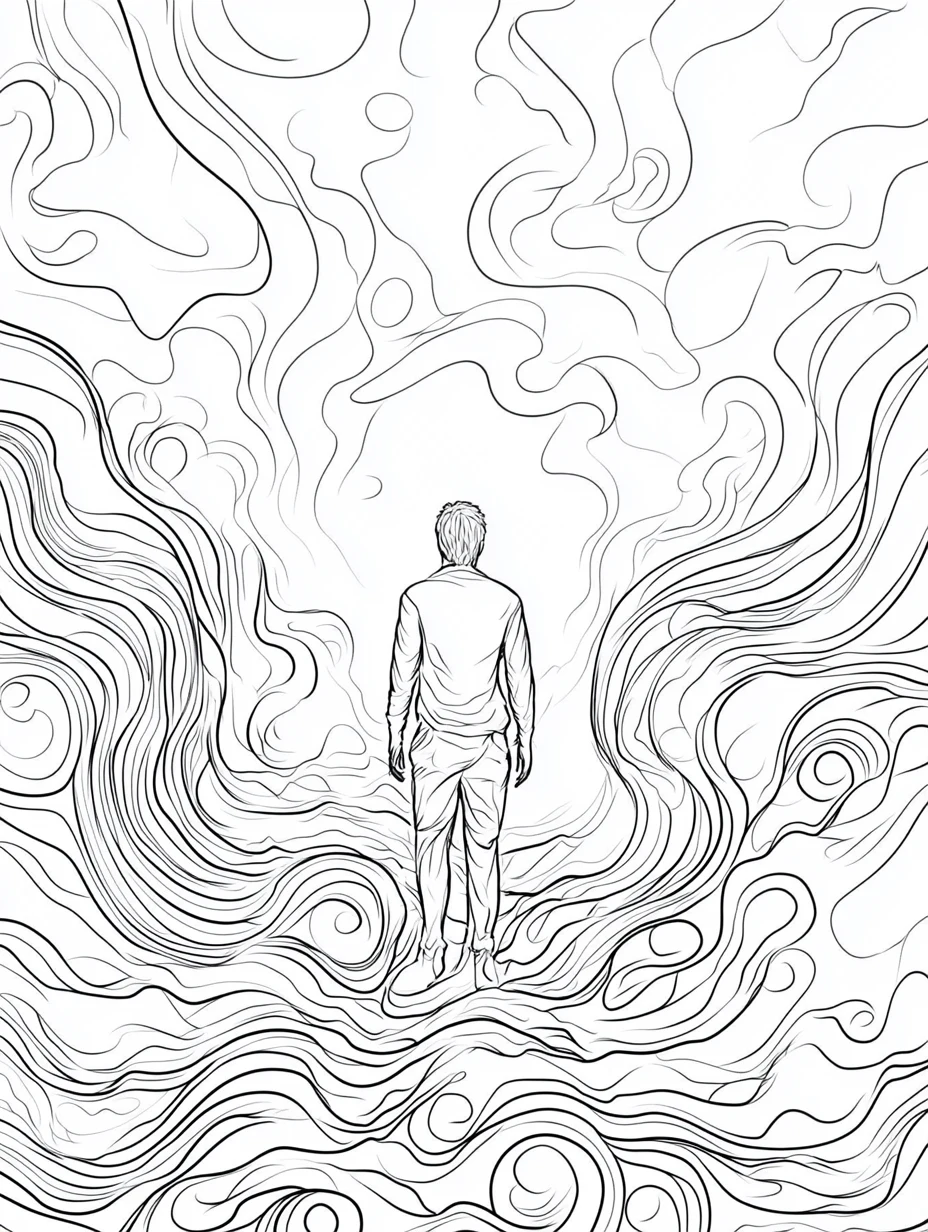 Coloriage adulte expert homme inconnu contemplation méditative horizon PDF