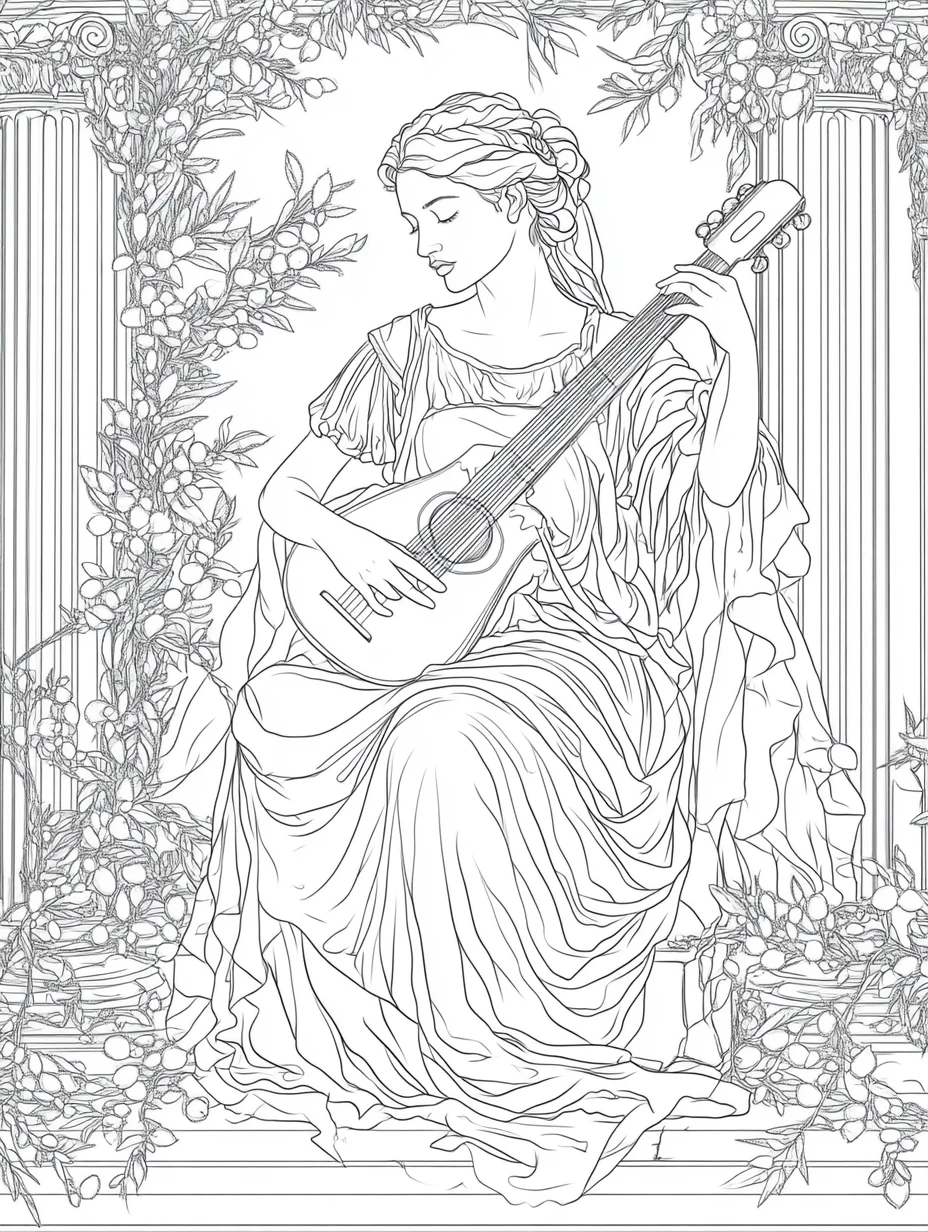 Coloriage adulte gratuit muse guitare musicienne art bohème PDF