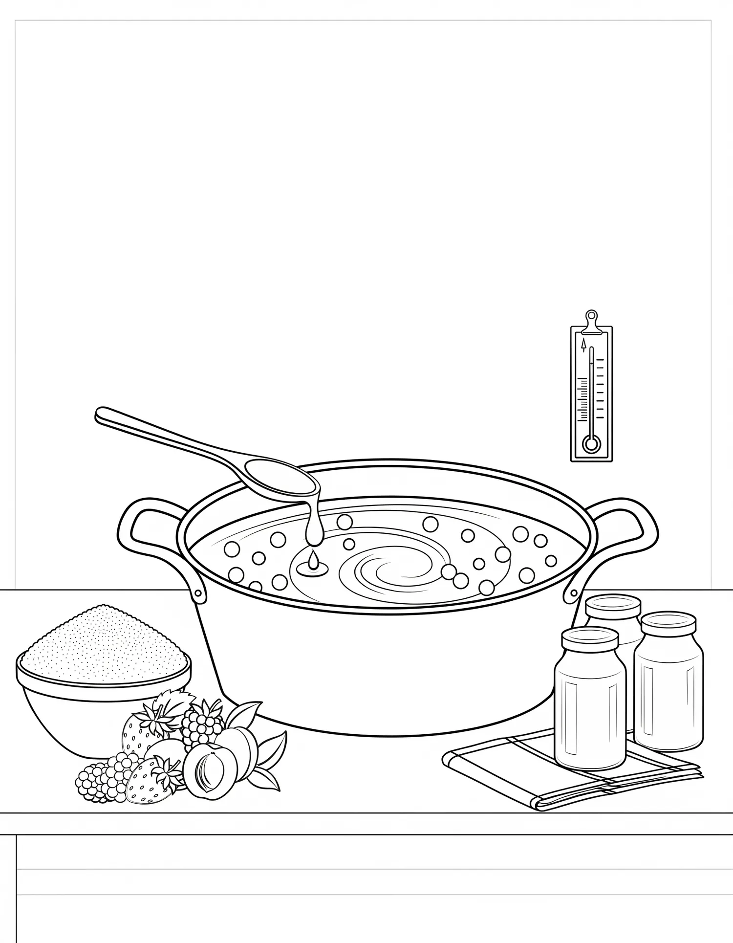 Coloriage adulte gratuit atelier confiture maison bocaux fruits PDF