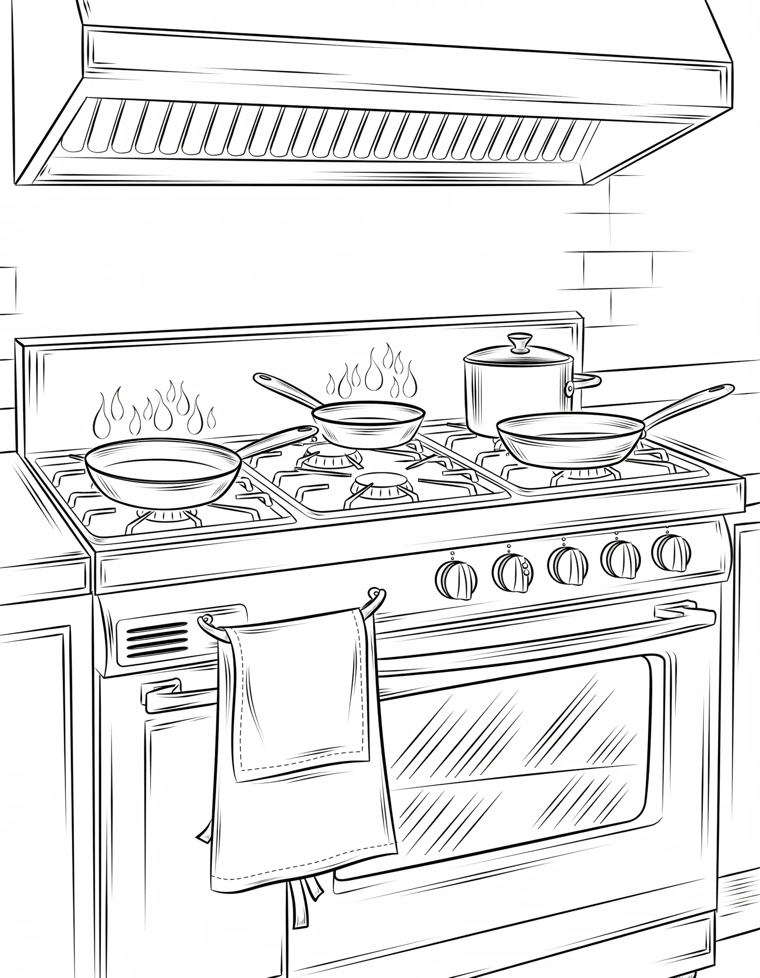Coloriage adulte expert fourneau professionnel cuisine restaurant casseroles PDF