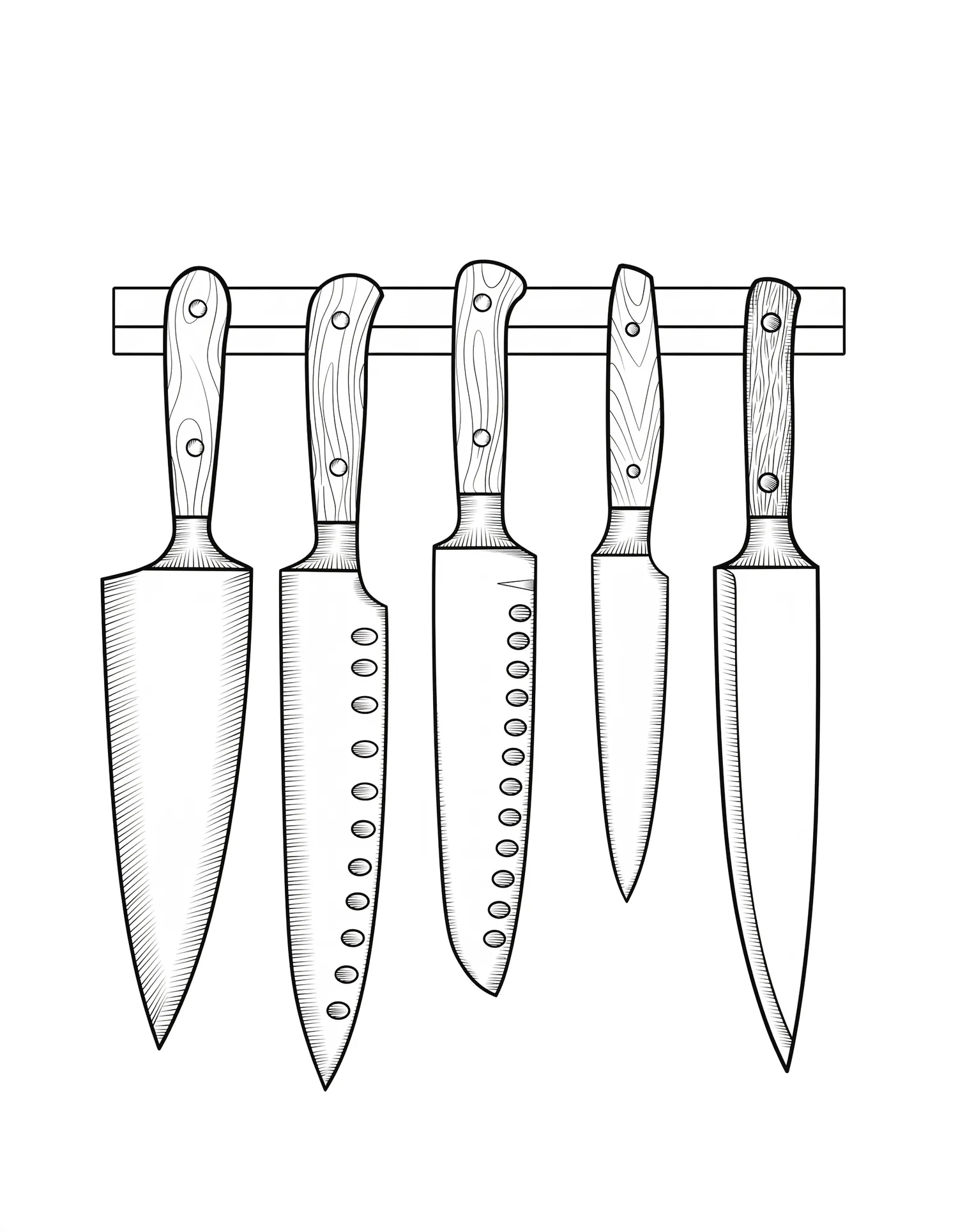 Coloriage adulte expert tableau couteaux de chef coutellerie cuisine PDF