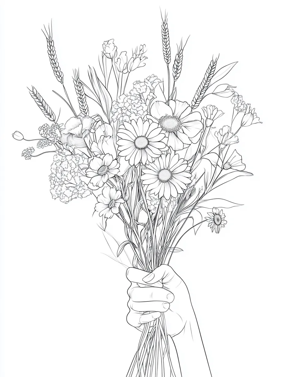 Coloriage adulte gratuit bouquet de fleurs variées à imprimer en PDF
