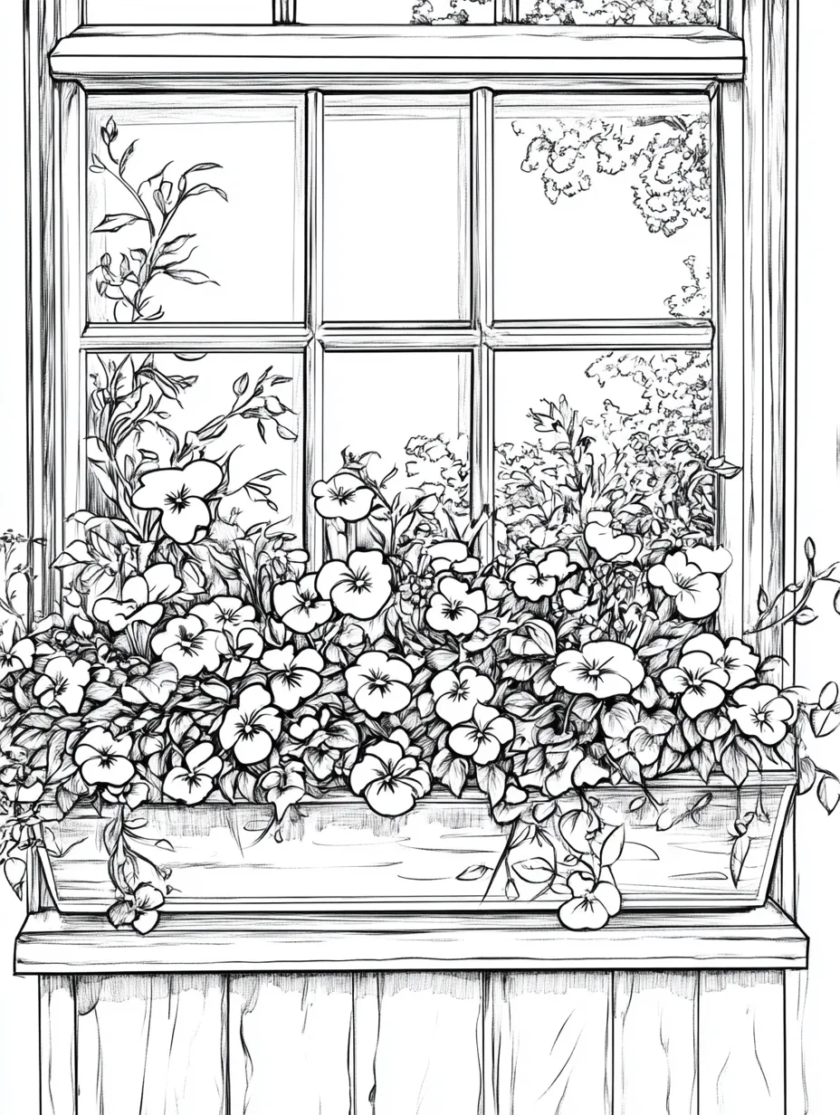 Coloriage adulte gratuit jardinière de fleurs printanières à imprimer PDF