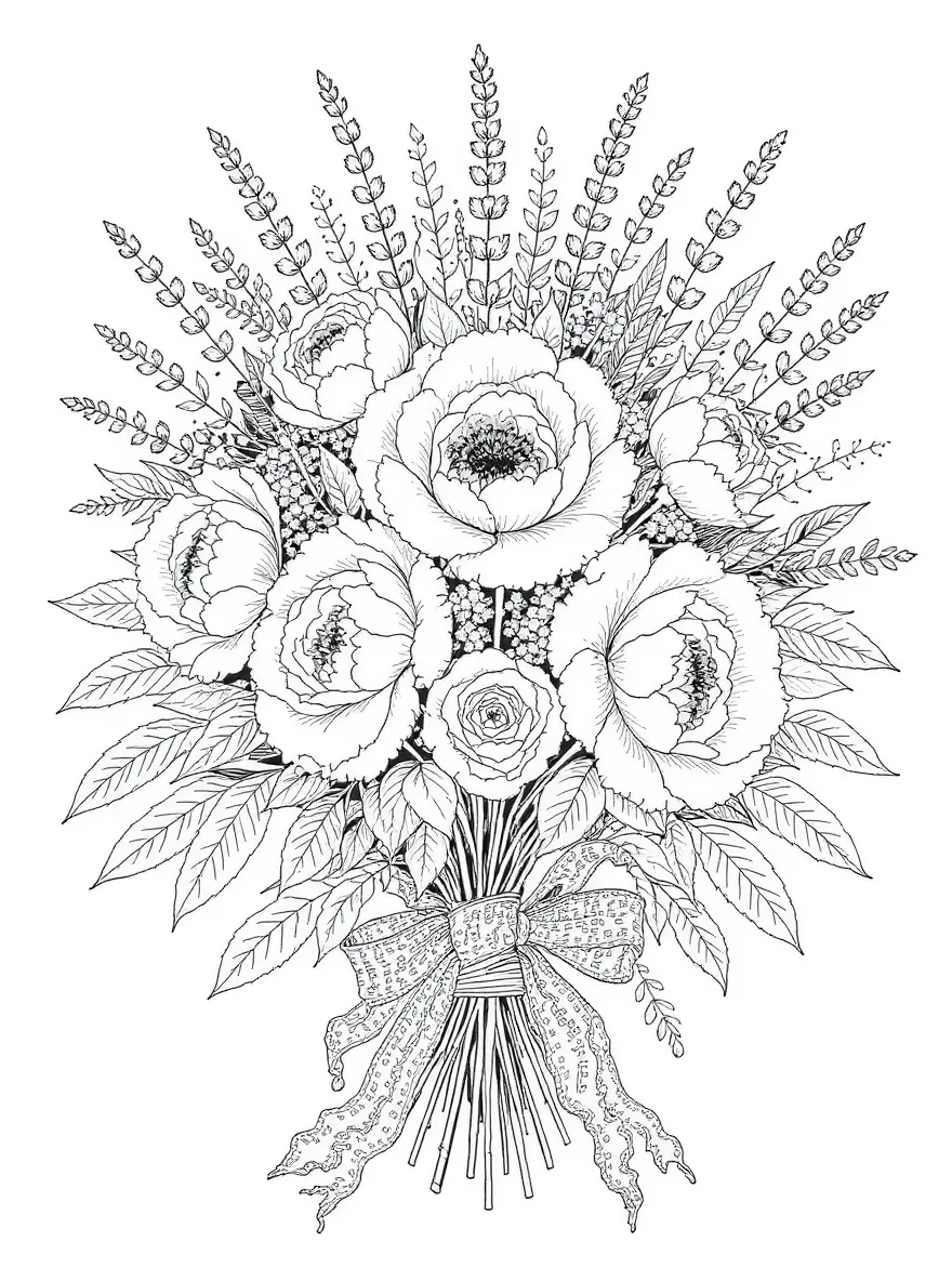 Coloriage adulte gratuit bouquet élégant sophistiqué à télécharger PDF