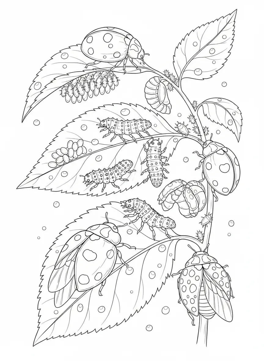 Coloriage adulte coccinelles cycle de vie nature éducatif PDF