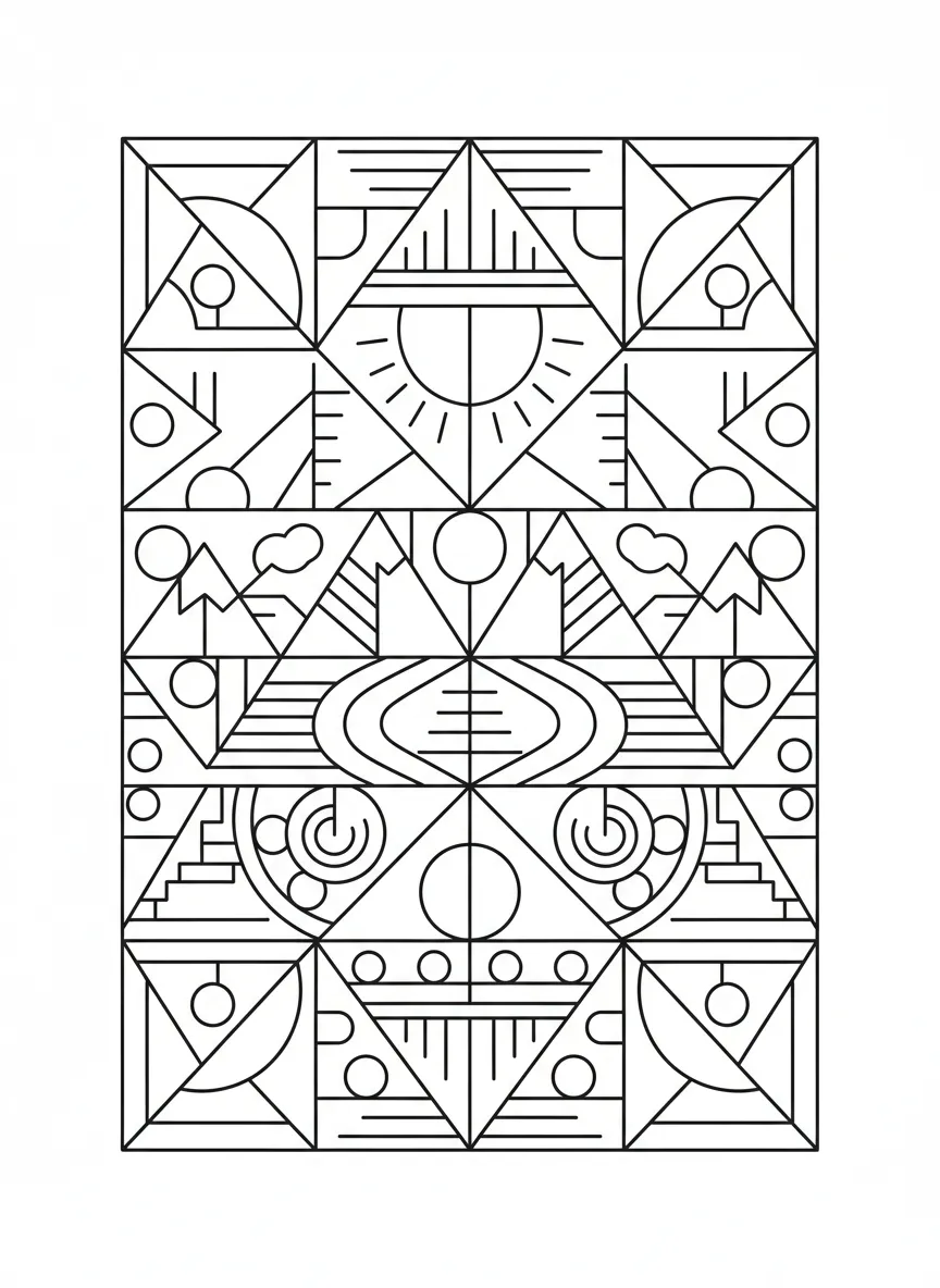 Coloriage adulte composition géométrique moderne modulaire art déco PDF