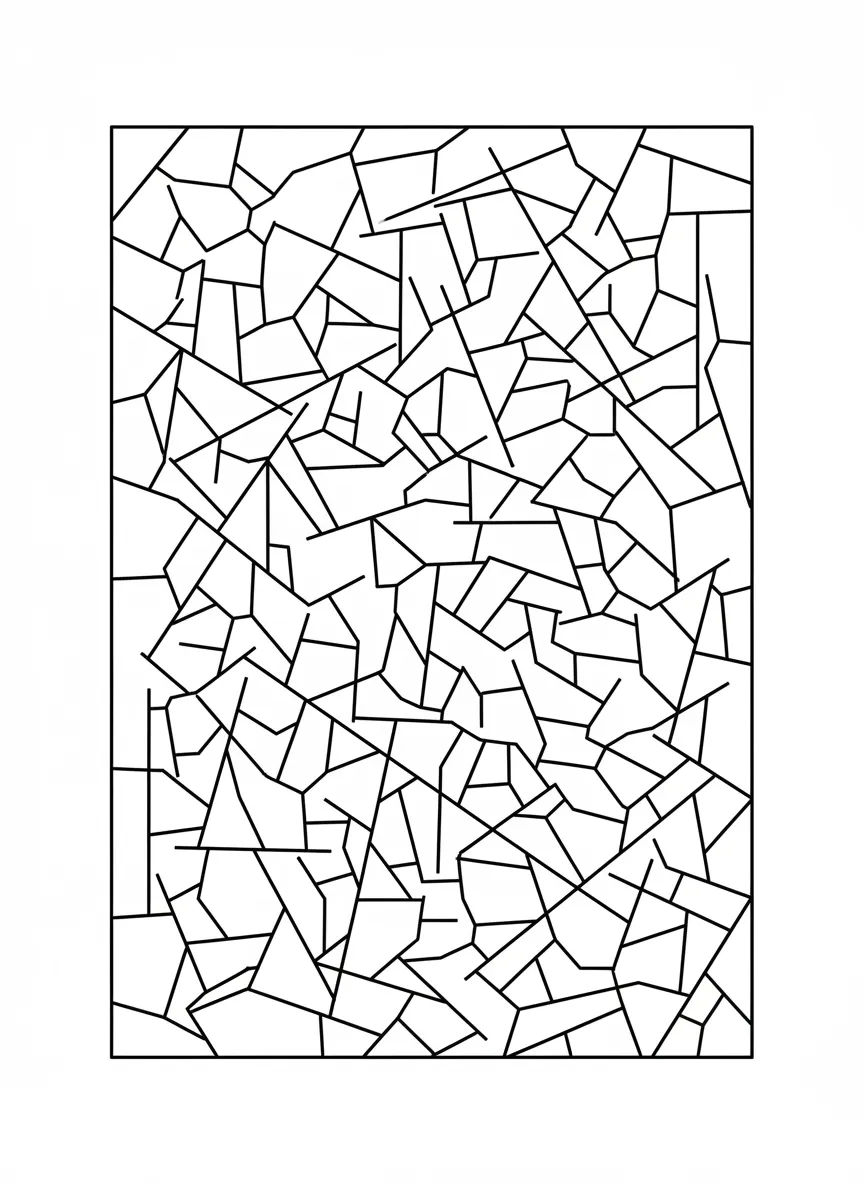 Coloriage adulte fragmentation géométrique abstraite mosaïque vitrail cubisme PDF