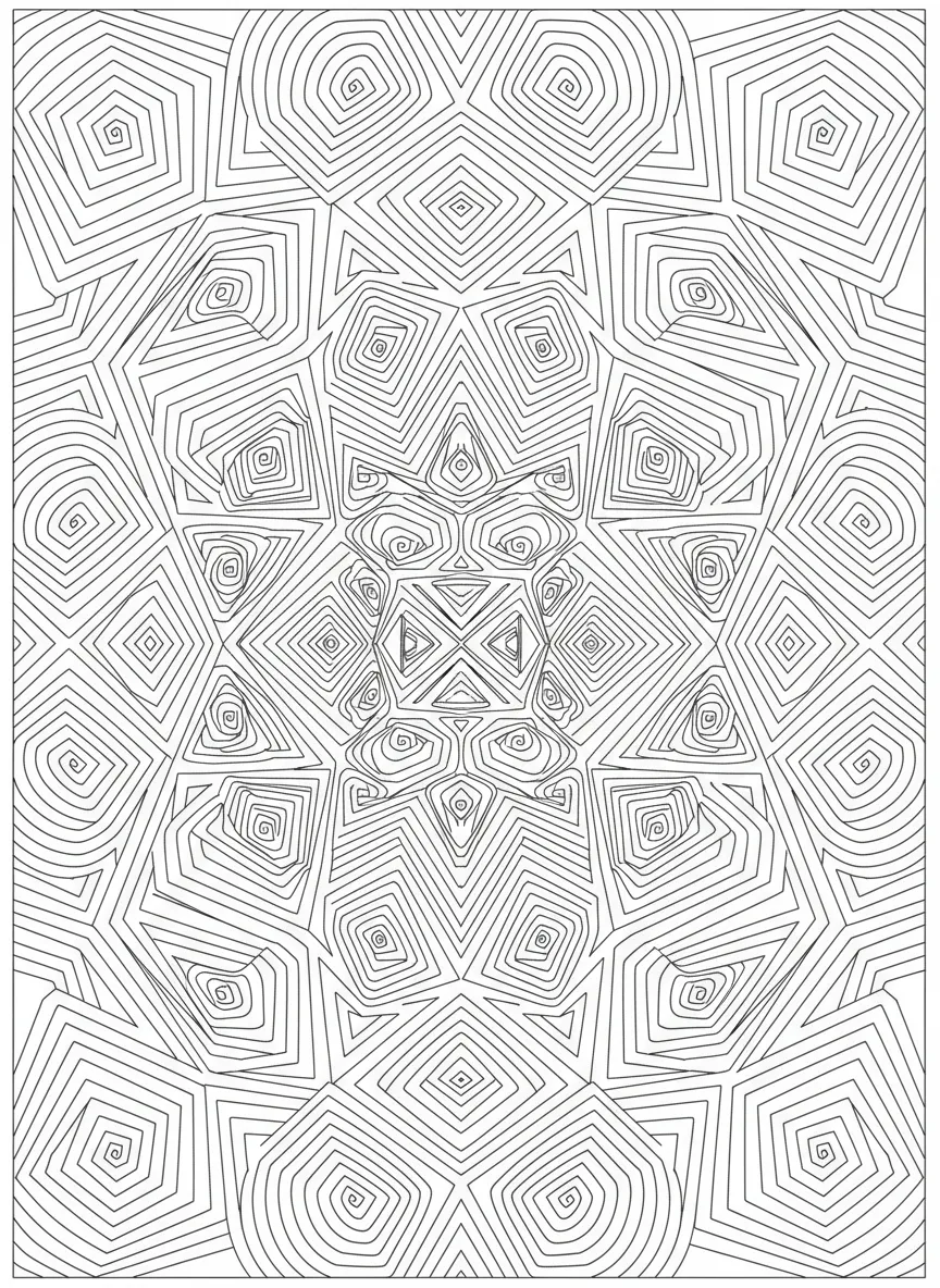 Coloriage adulte expert spirales géométriques symétriques tessellation complexe PDF
