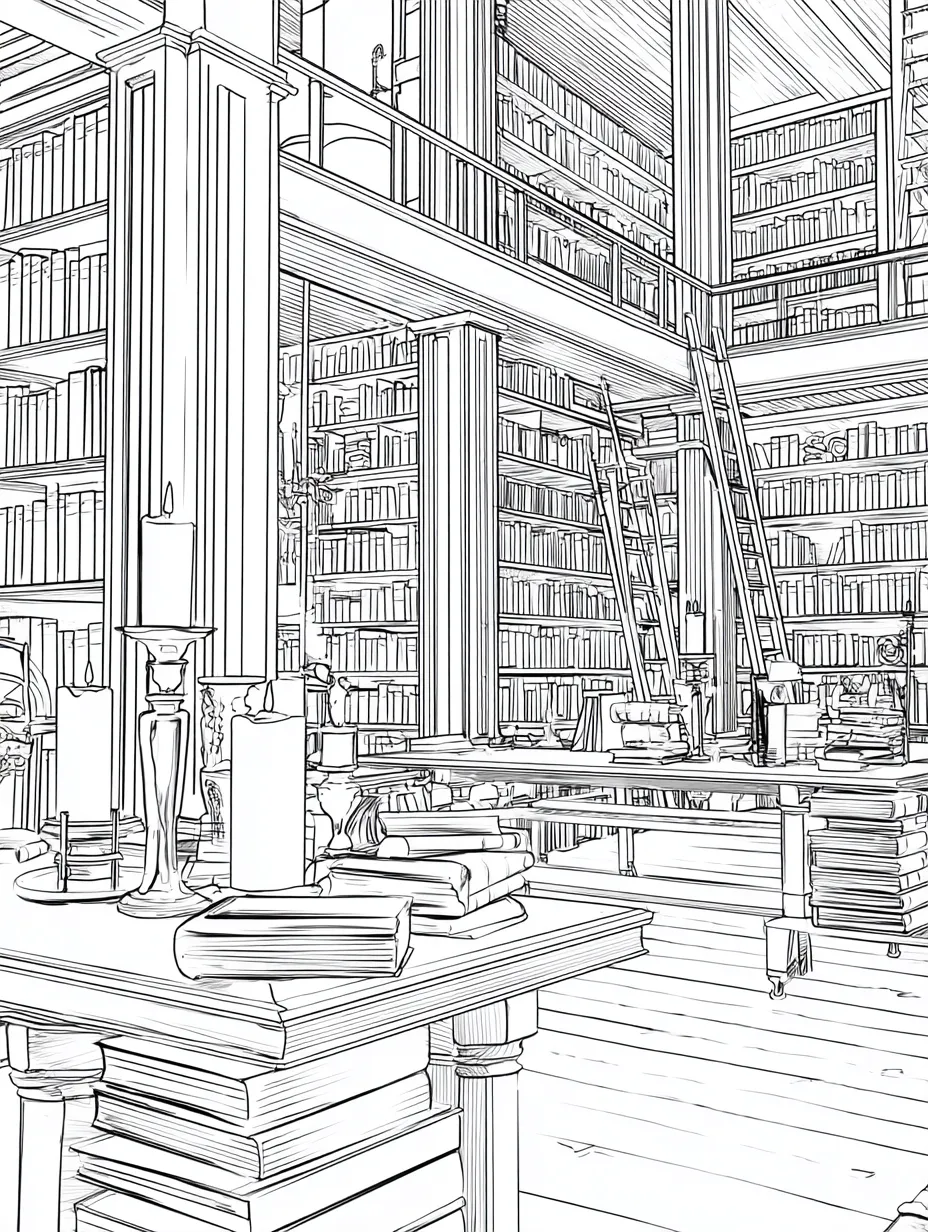 Coloriage adulte expert bibliothèque enchantée Halloween magique PDF