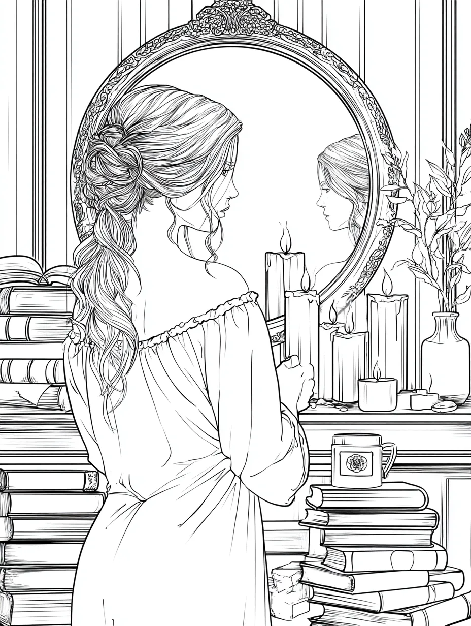 Coloriage adulte gratuit reflet mystérieux miroir Halloween magie PDF