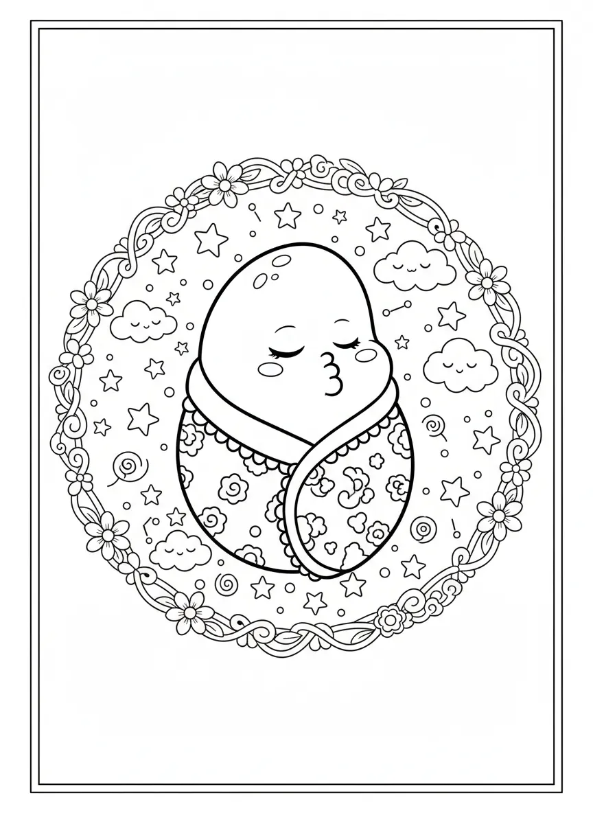 Coloriage adulte kawaii personnage endormi paisible cute japonais PDF