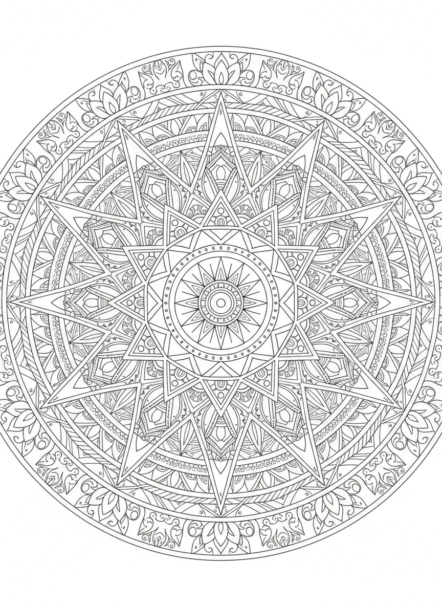 Coloriage adulte expert mandala étoile géométrique complexe PDF gratuit