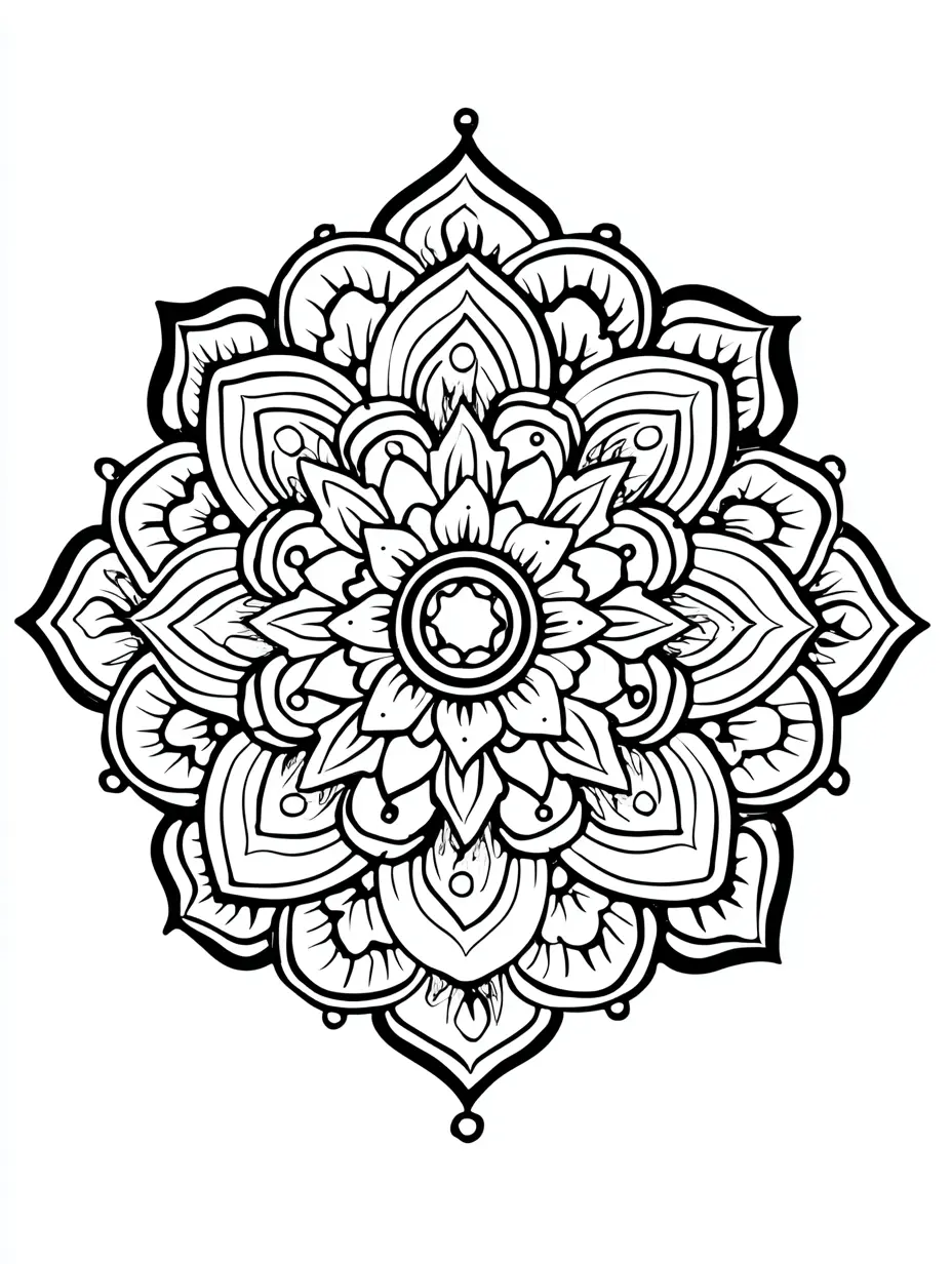 Coloriage adulte mandala floral symétrique zen à imprimer en PDF