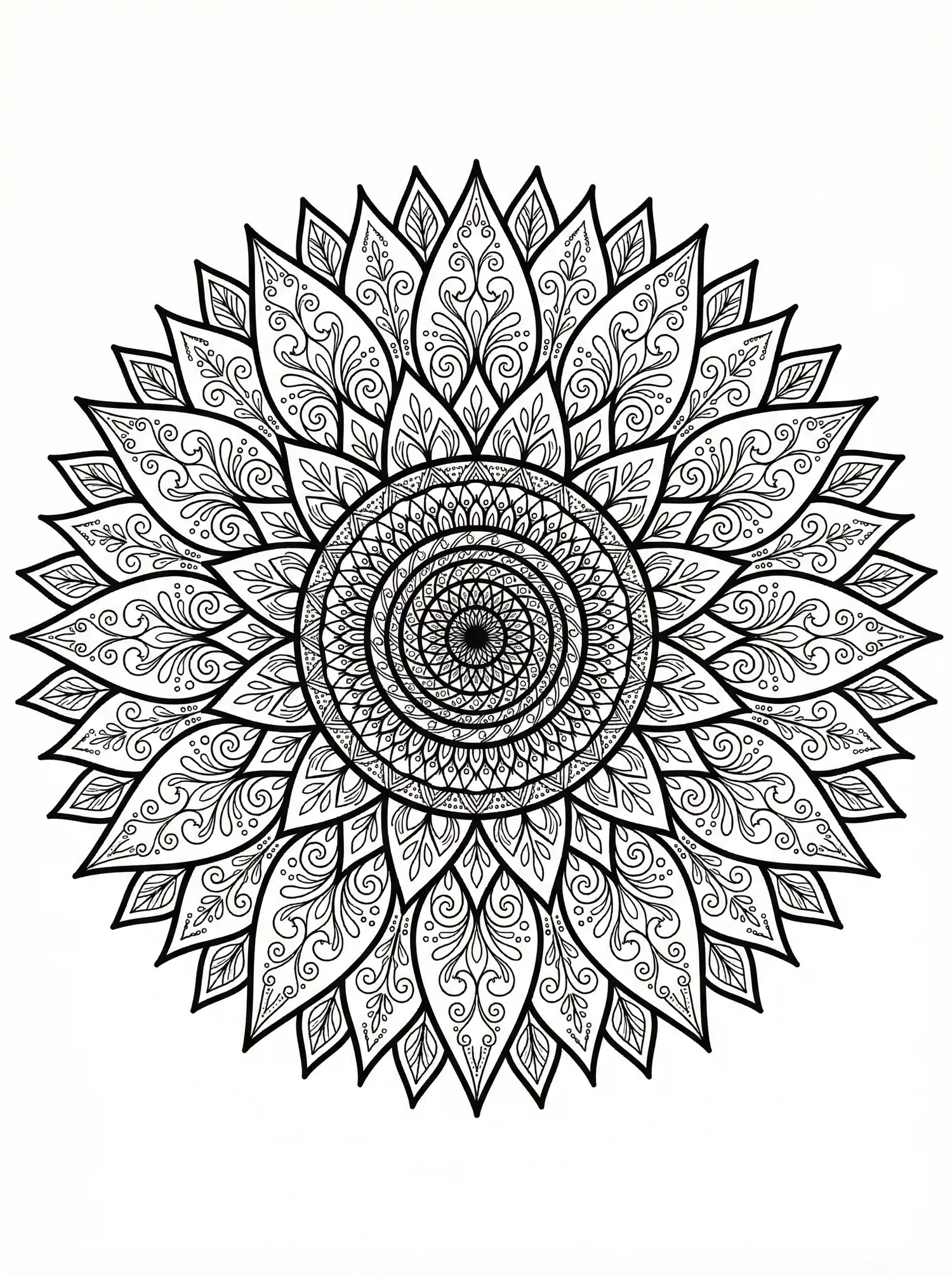 Coloriage adulte mandala tournesol radiant floral solaire PDF gratuit