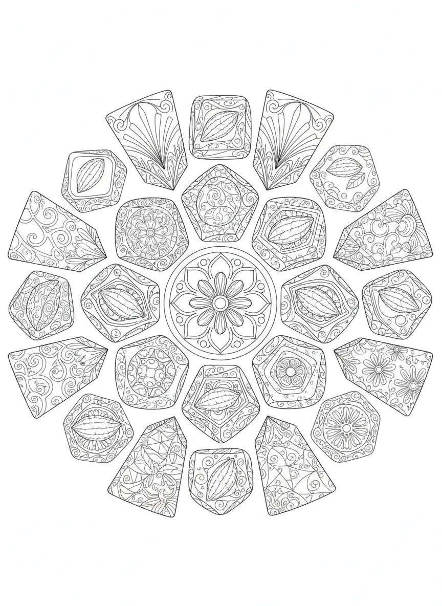 Coloriage adulte gratuit chocolats pralinés belges artisanaux luxe PDF