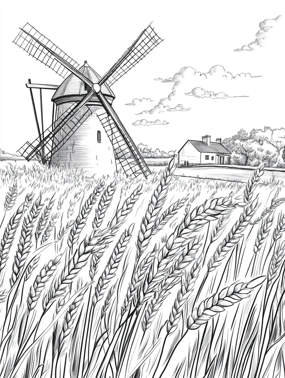 Coloriage adulte gratuit campagne pastorale ferme rurale PDF facile