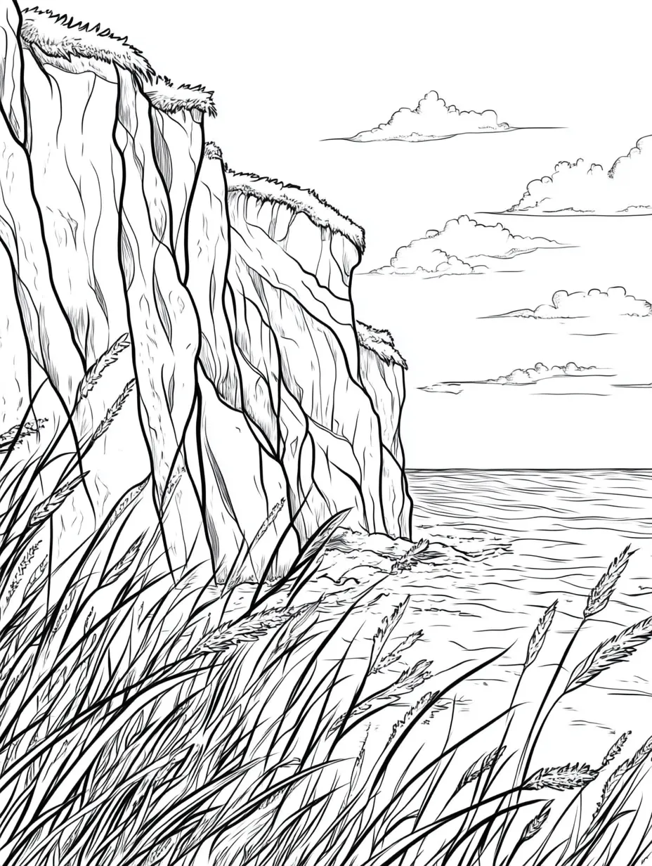 Coloriage adulte littoral côtier sauvage rochers nature PDF