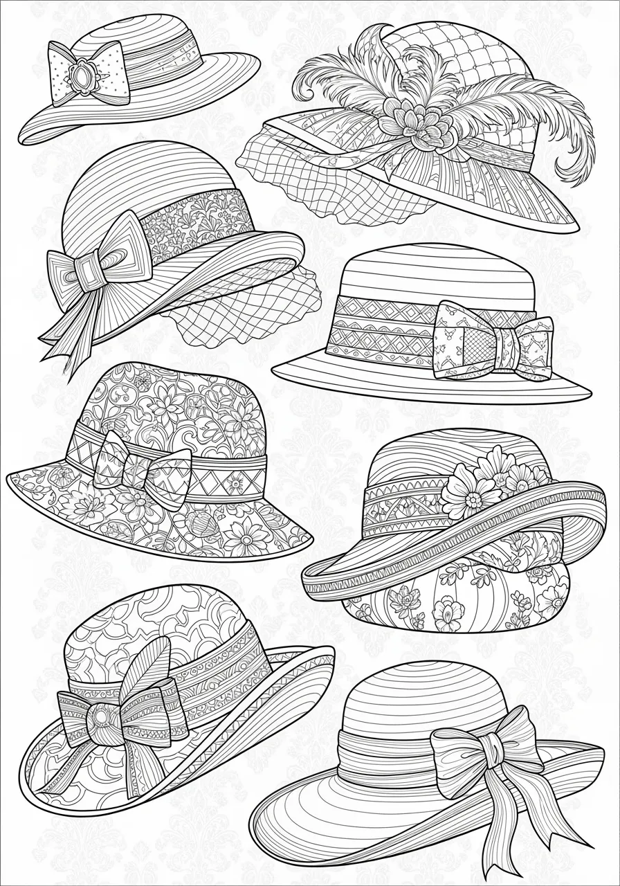 Coloriage adulte expert collection chapeaux vintage femme mode rétro années 20-60 PDF