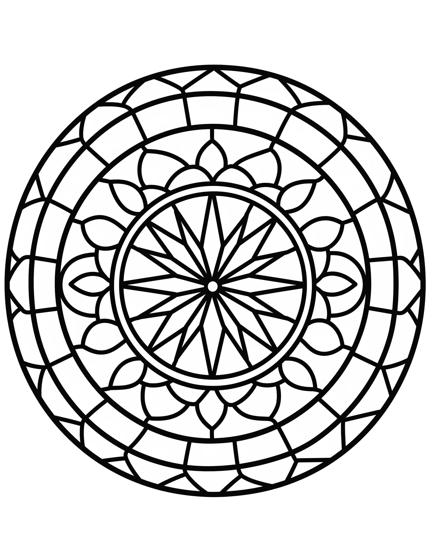 Coloriage adulte gratuit mandala vitrail circulaire cercles lumière PDF