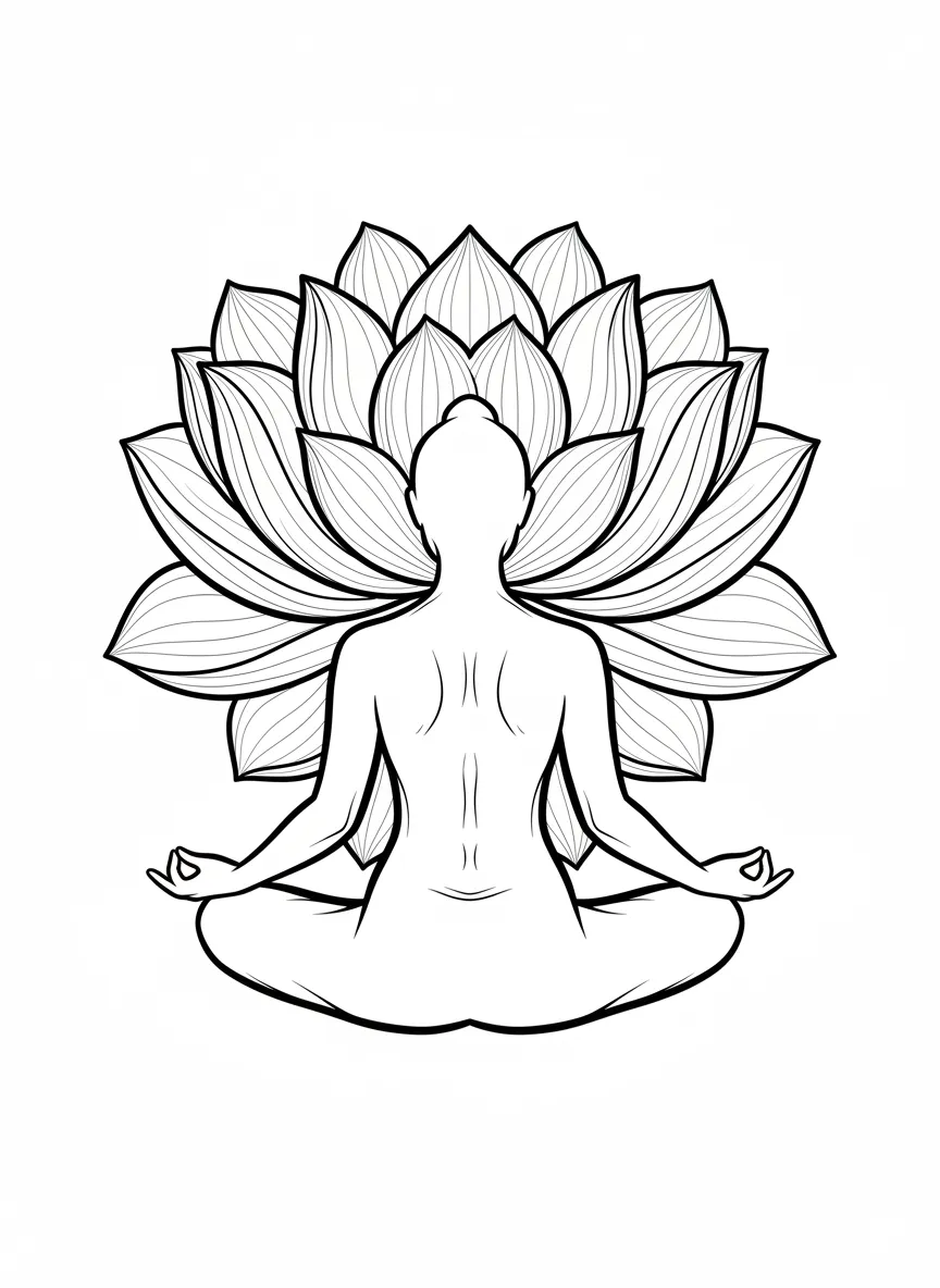 Coloriage adulte anti-stress lotus méditation zen spirituel bouddhiste gratuit PDF