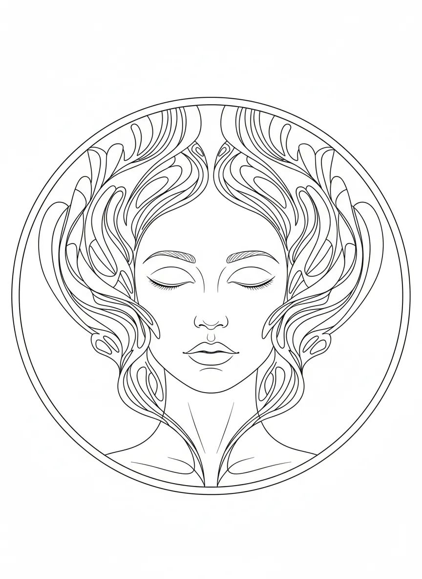 Coloriage adulte anti-stress visage calme méditation zen spirituel gratuit PDF