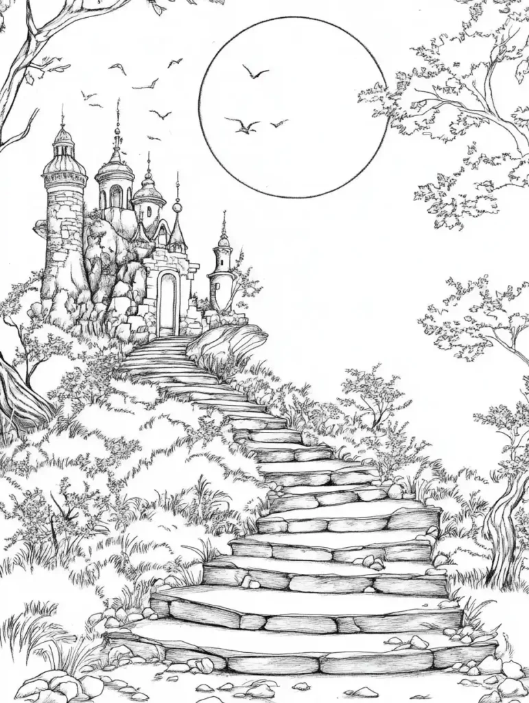 Coloriage adulte paysage