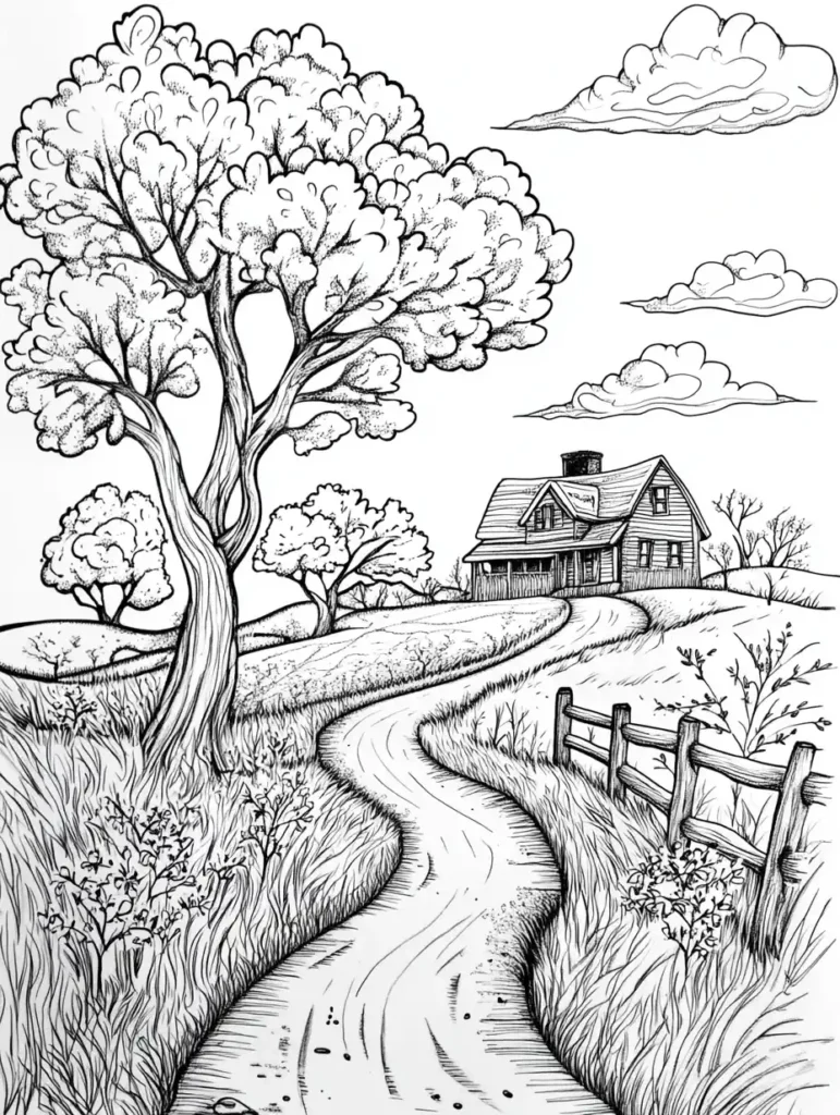 Coloriage adulte paysage