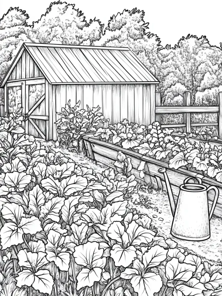 coloriage-paysage-adulte-jardin-potager