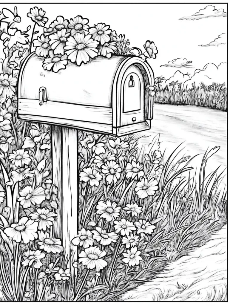 coloriage-pour-adultes-boite-aux-lettres-fleurie