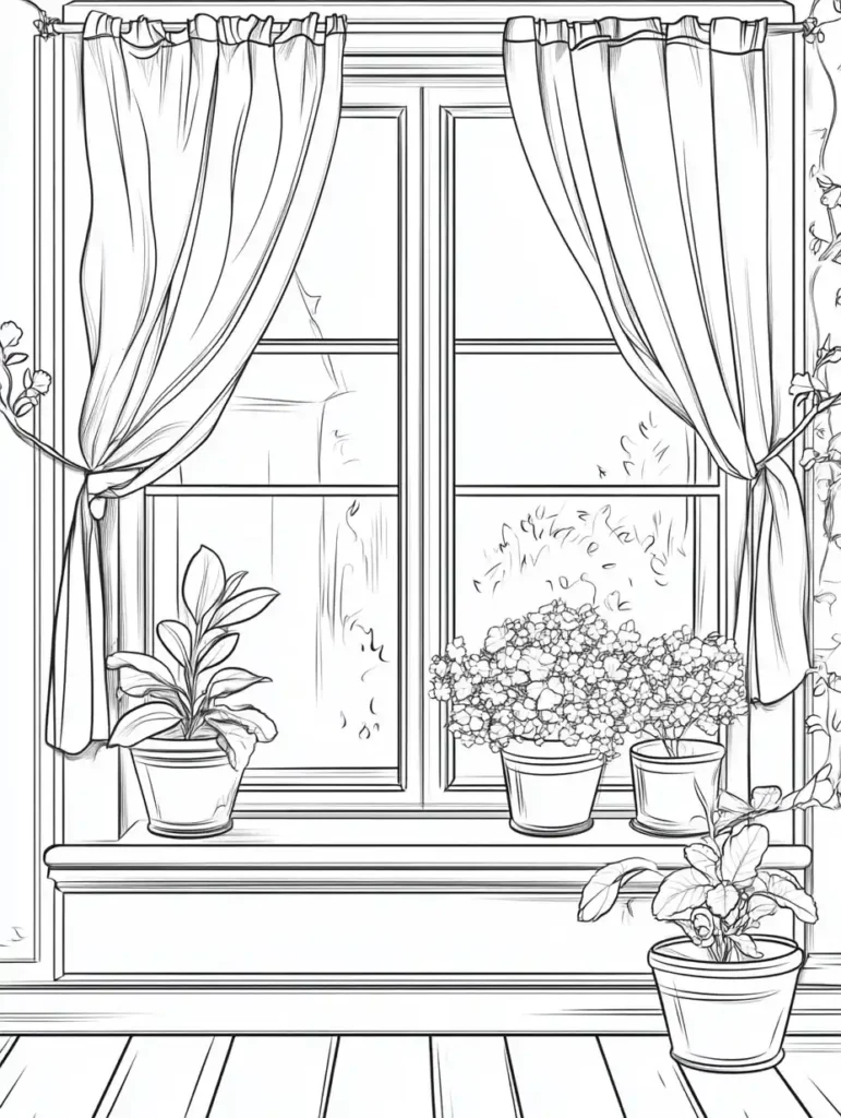 coloriage-pour-adultes-fenetre-avec-plantes