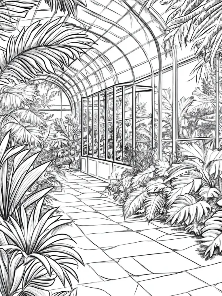coloriage-pour-adultes-serre-tropicale-detente